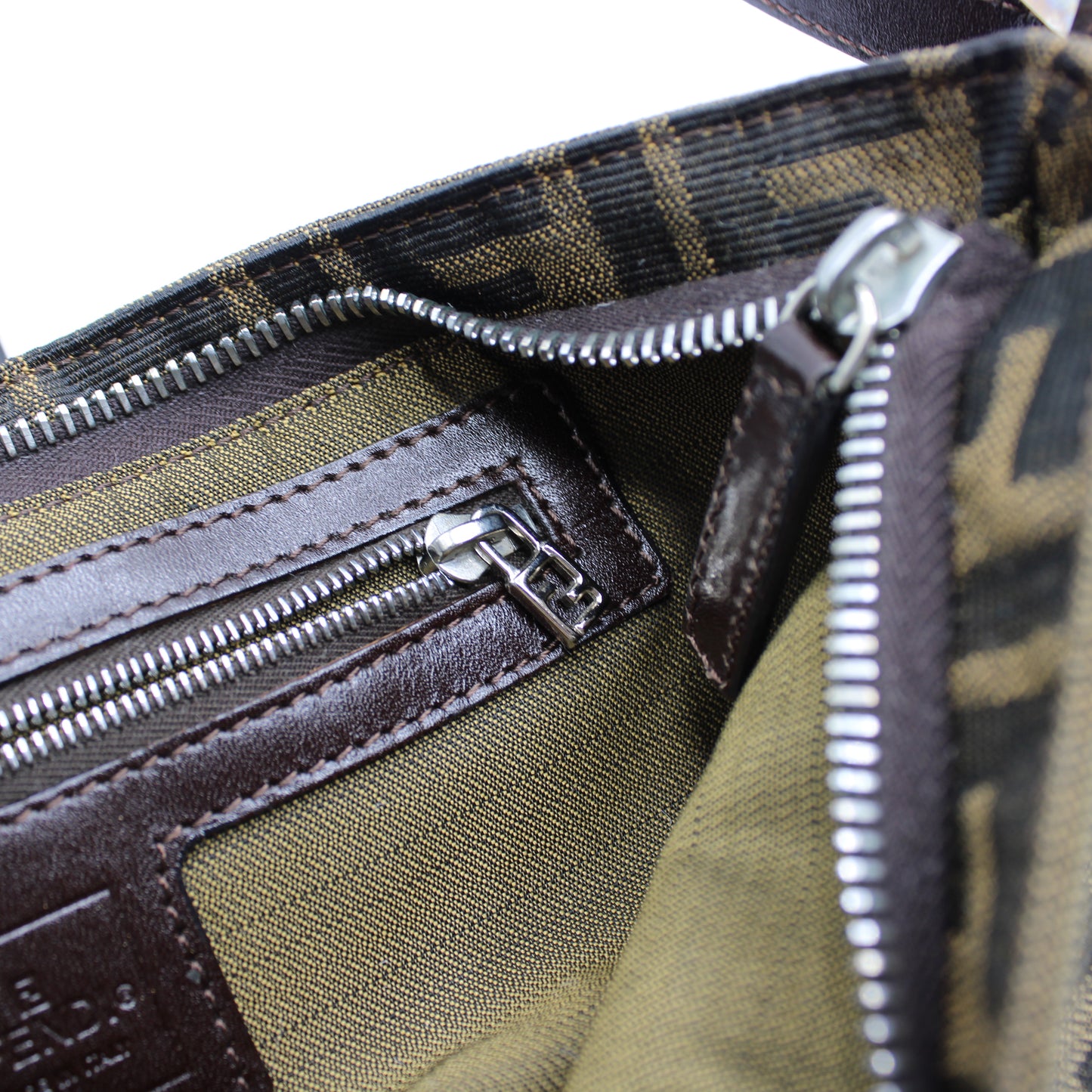 Fendi Brown Zucca Canvas Leather East West Baguette Bag