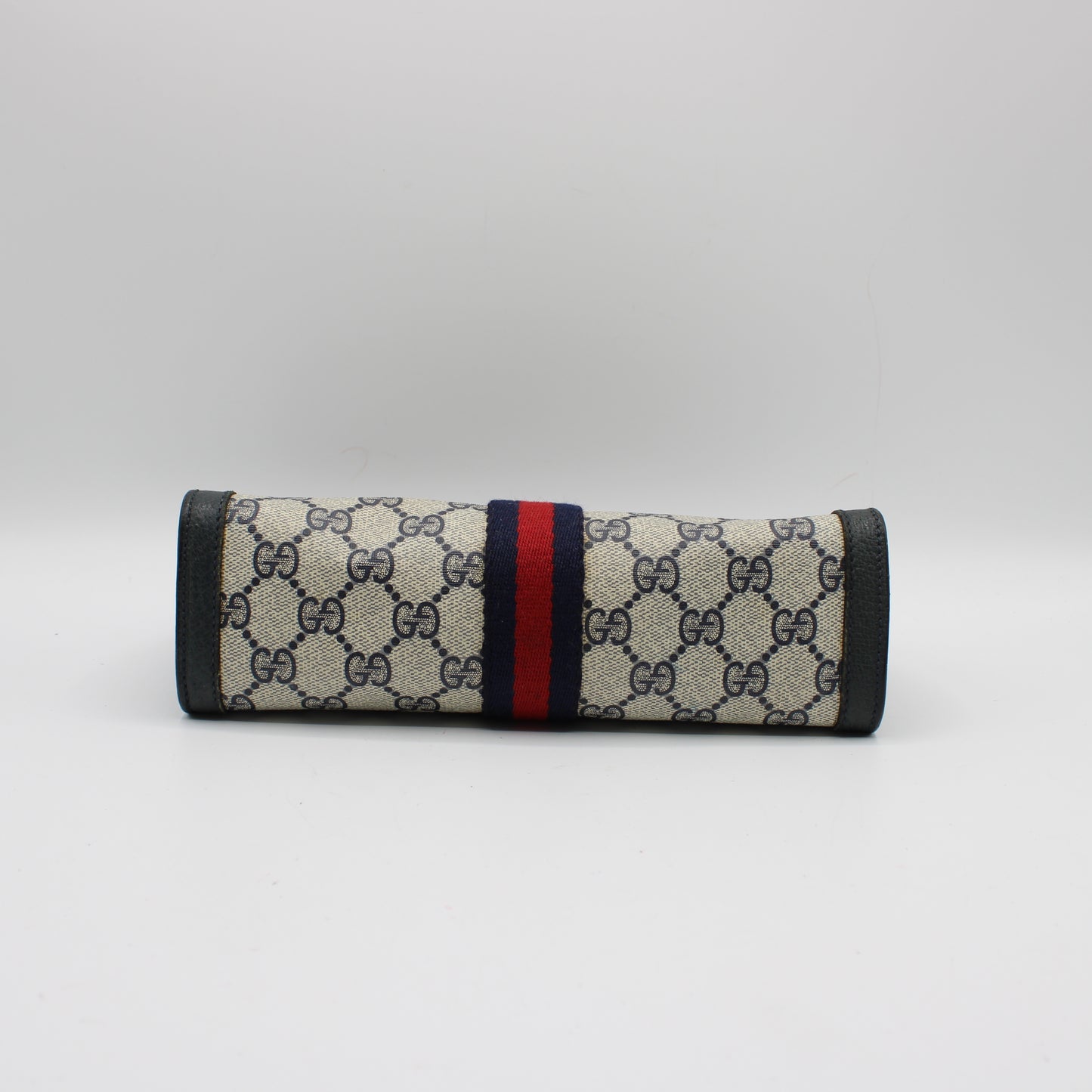 Gucci Navy Leather Monogram Sherry Line Clutch