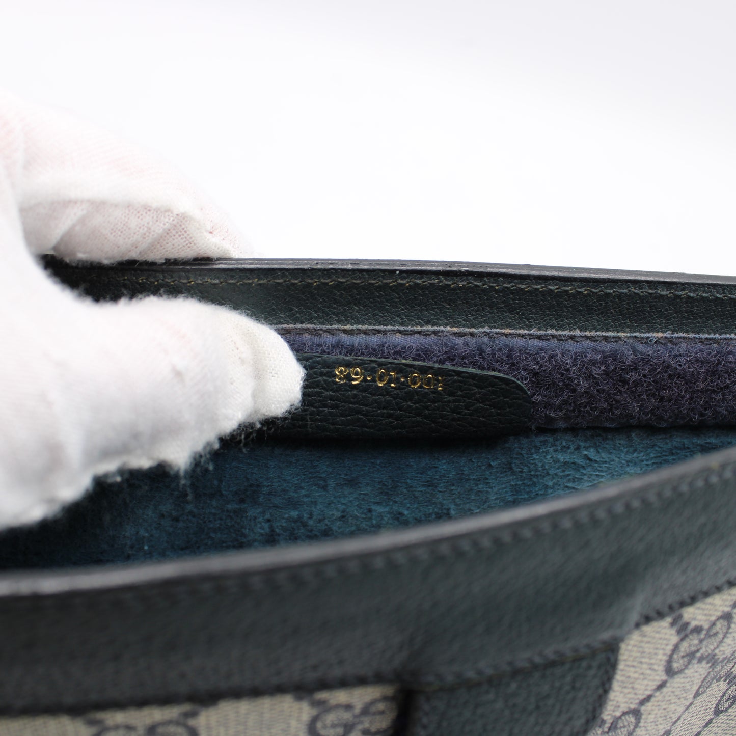 Gucci Navy Leather Monogram Sherry Line Clutch