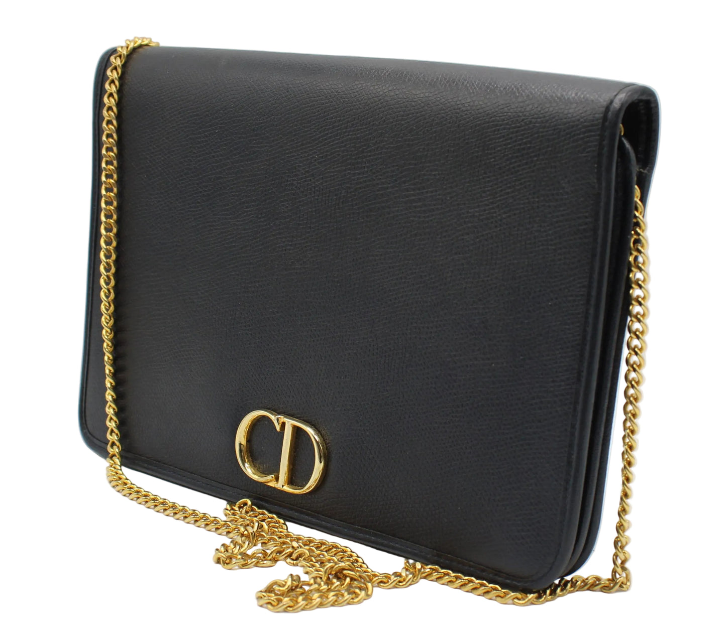 Christian Dior Black Textured Leather Chain Crossbody Bag
