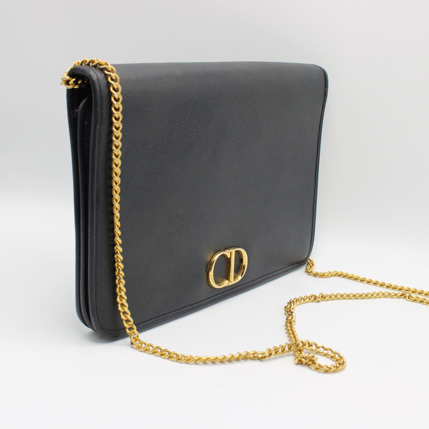 Christian Dior Black Textured Leather Chain Crossbody Bag