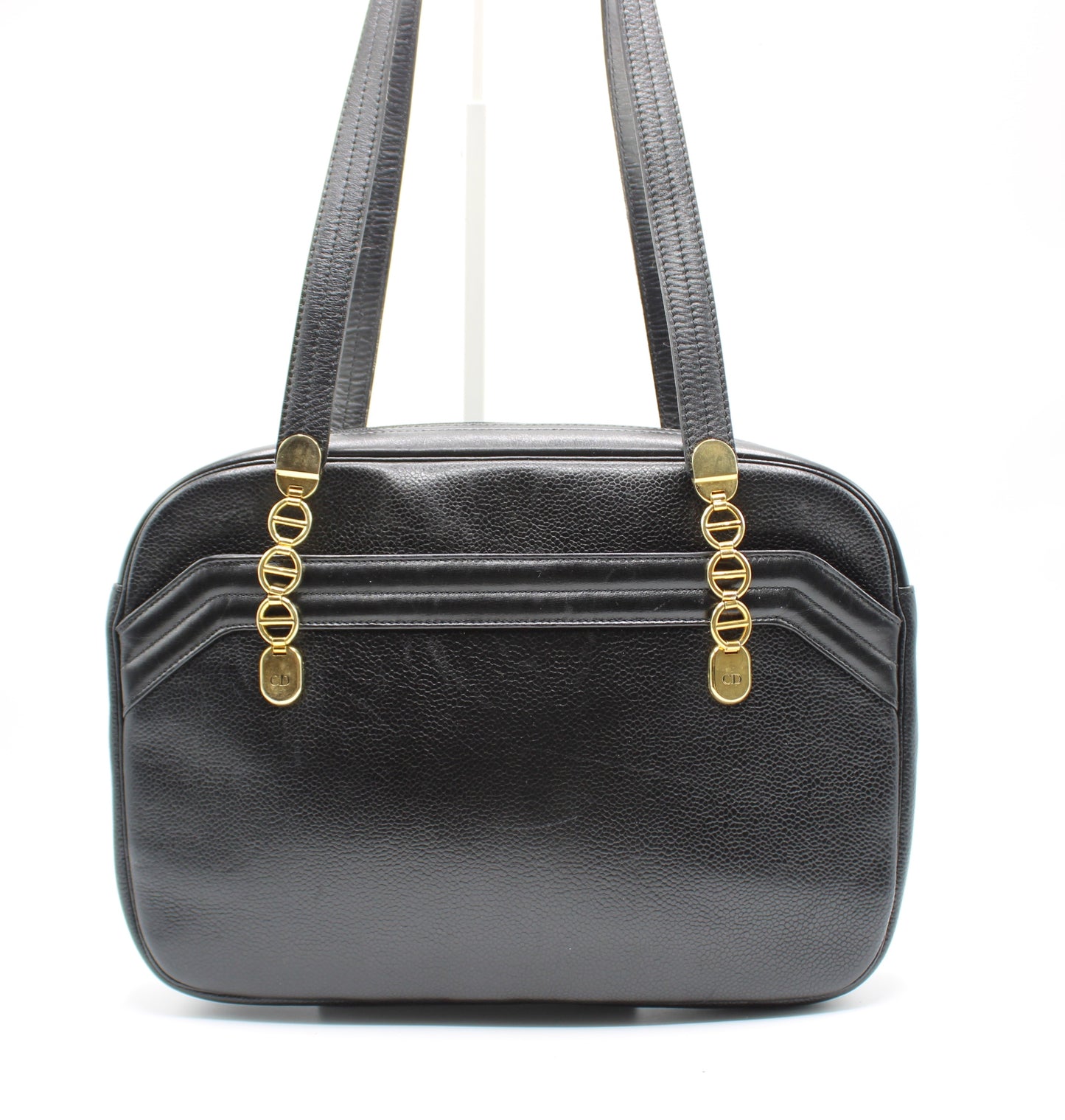 Christian Dior Black Leather Logo Chain Tote