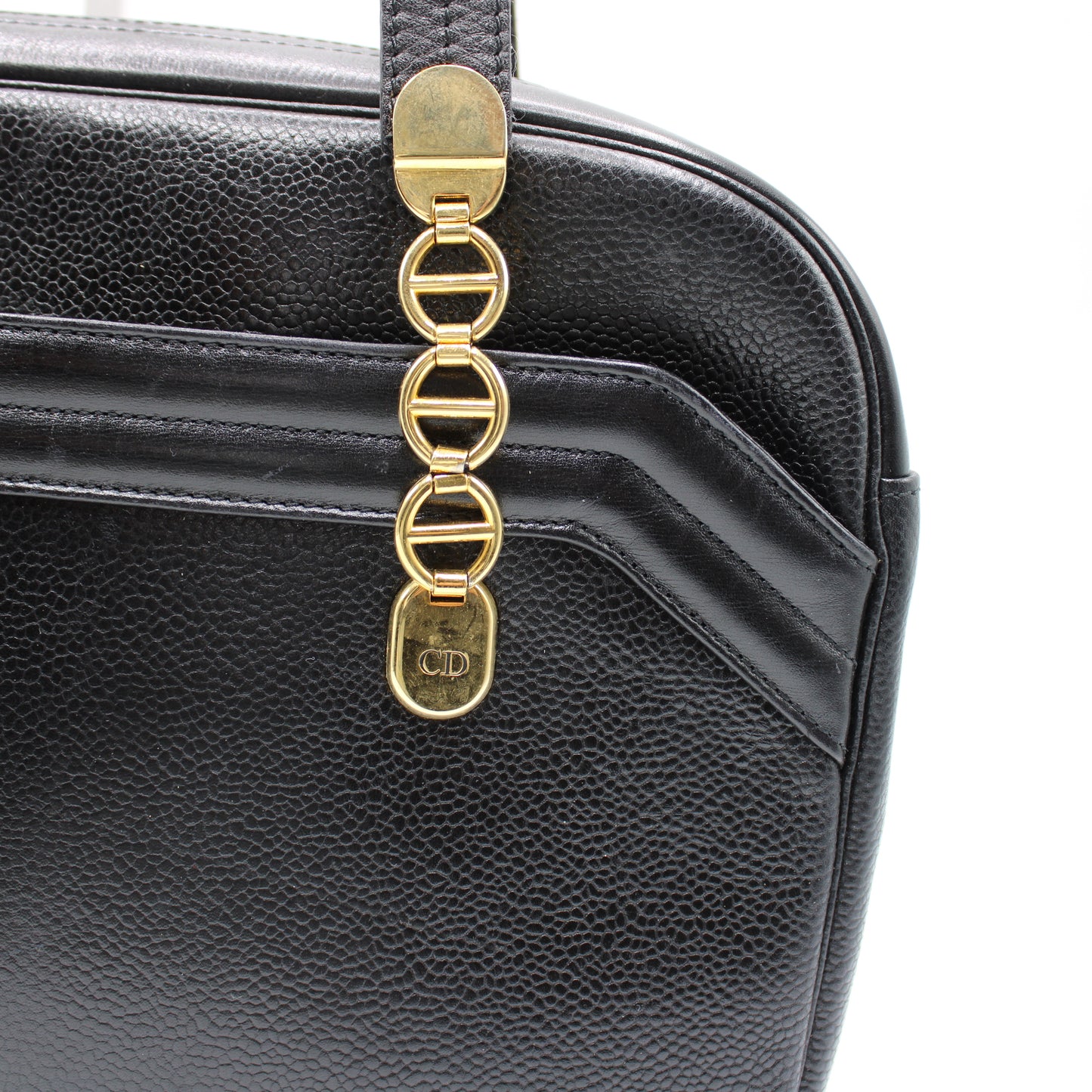 Christian Dior Black Leather Logo Chain Tote