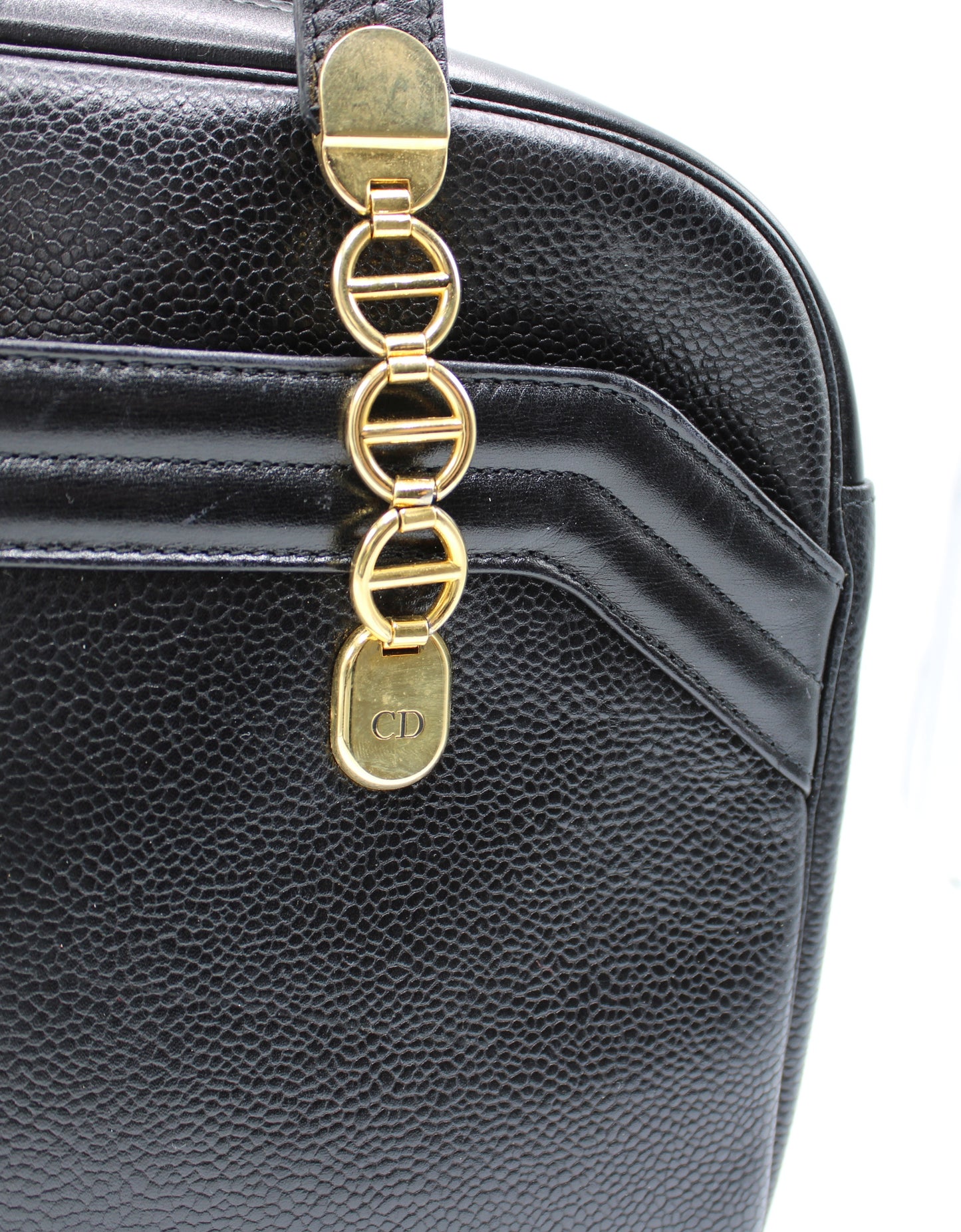 Christian Dior Black Leather Logo Chain Tote