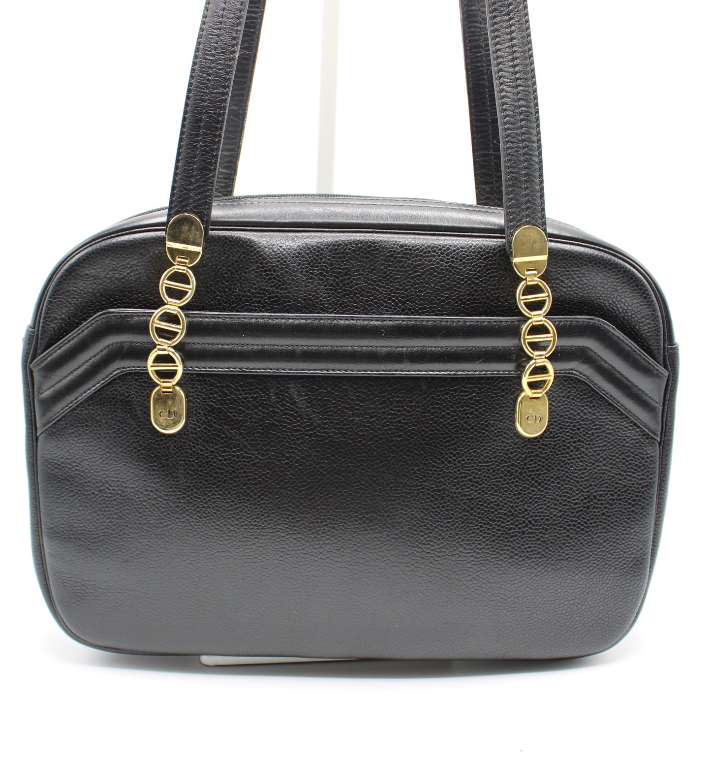 Christian Dior Black Leather Logo Chain Tote