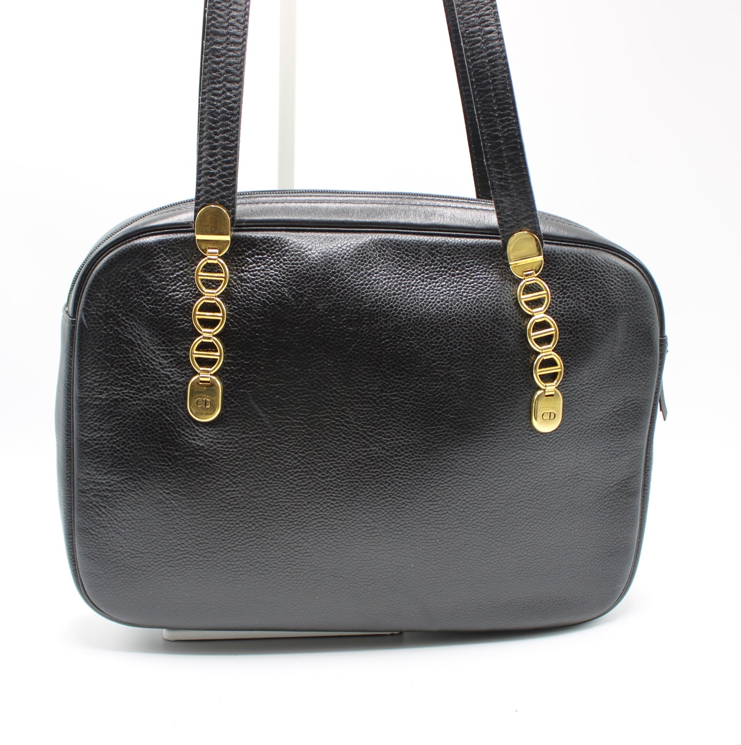 Christian Dior Black Leather Logo Chain Tote