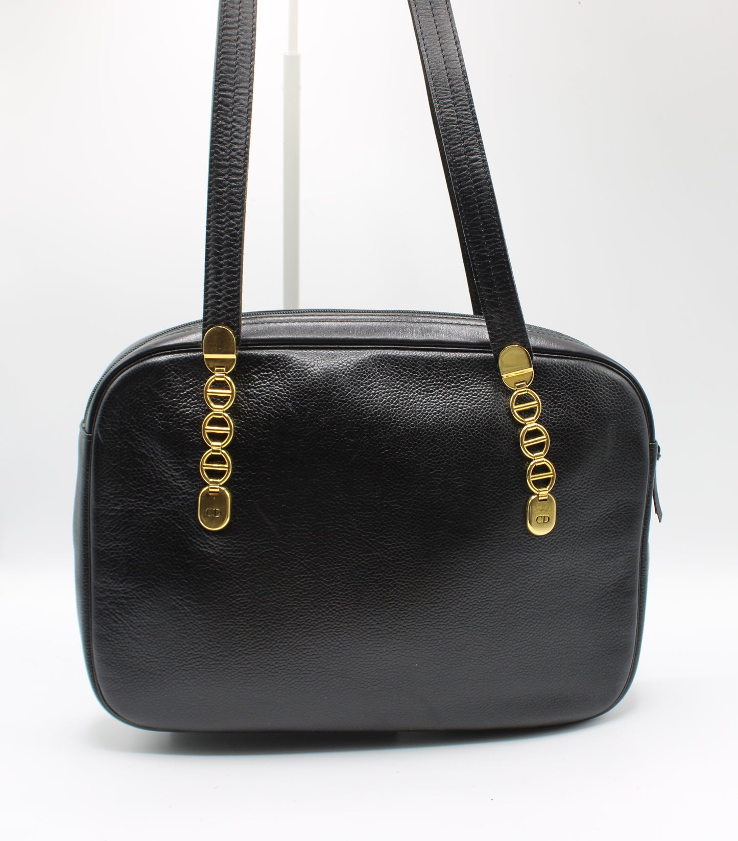 Christian Dior Black Leather Logo Chain Tote