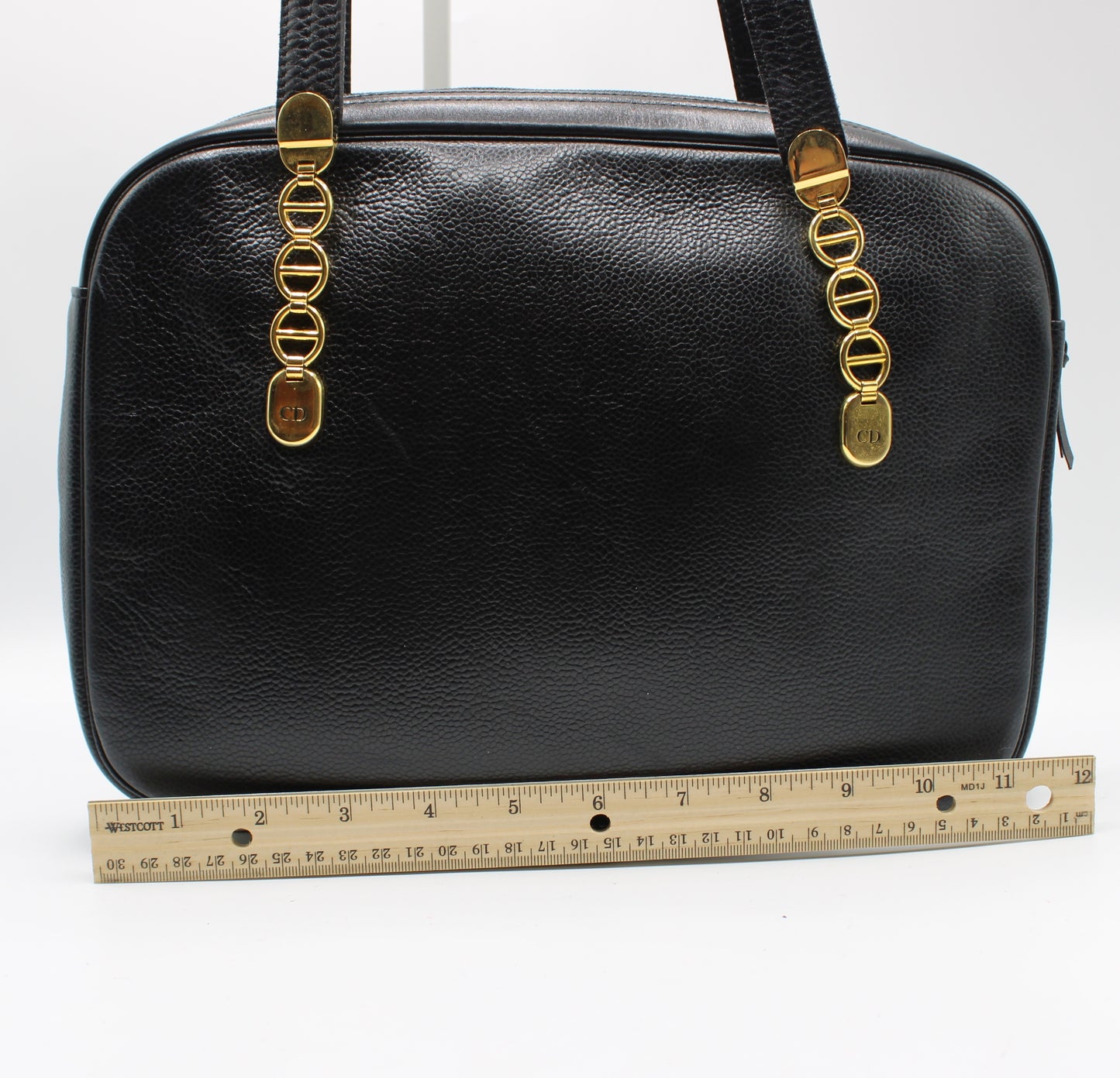 Christian Dior Black Leather Logo Chain Tote