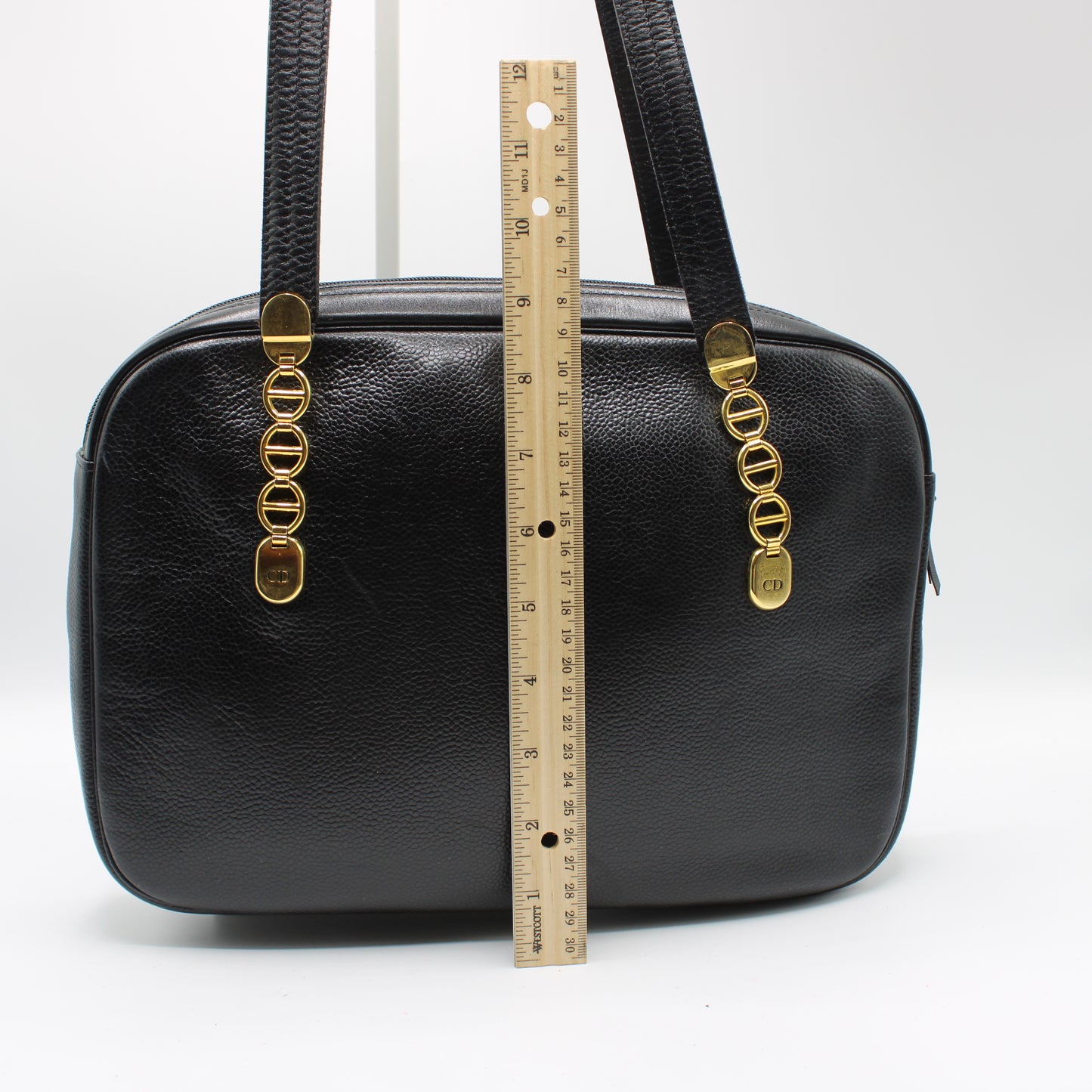 Christian Dior Black Leather Logo Chain Tote