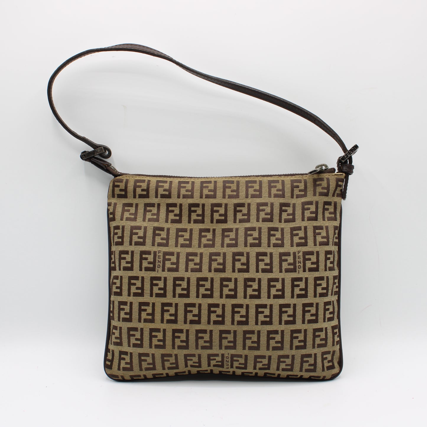 Fendi Brown Zucca Zucchino Canvas Pochette Shoulder Bag