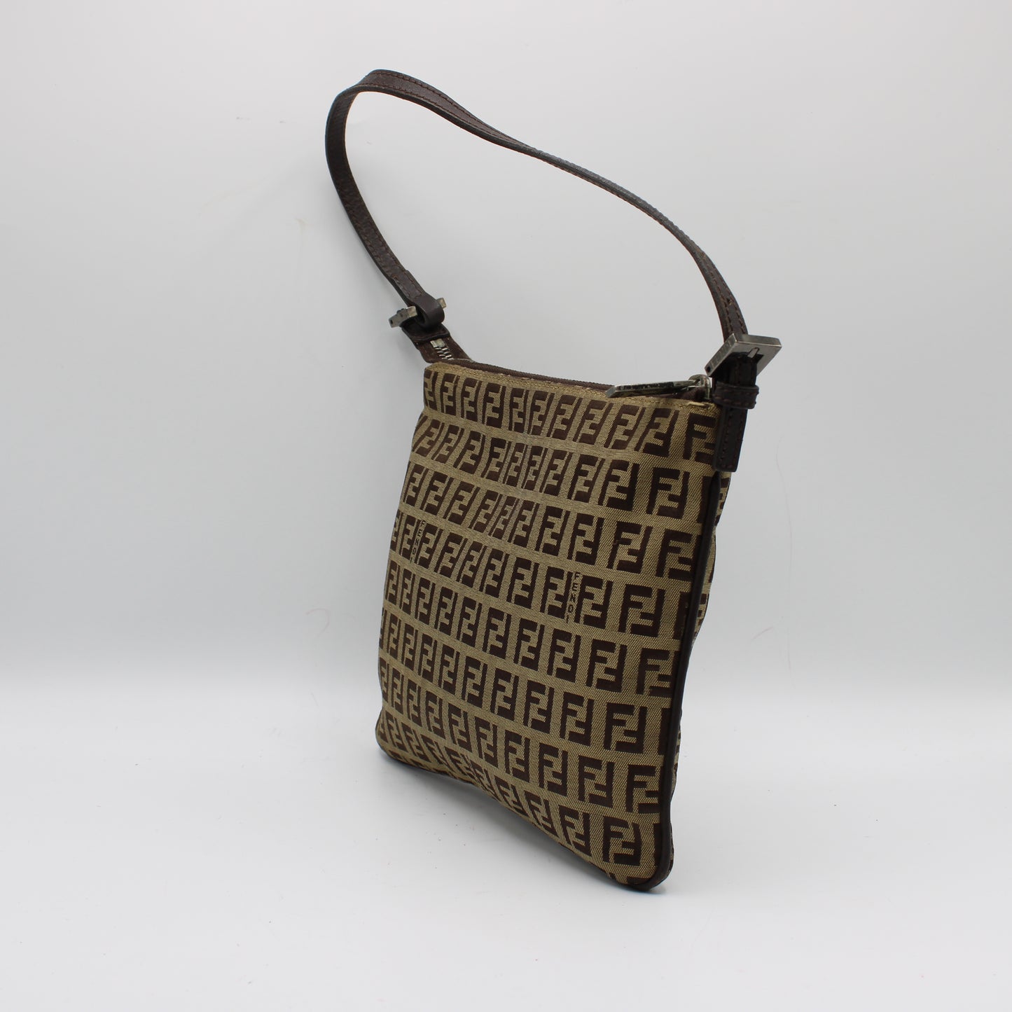 Fendi Brown Zucca Zucchino Canvas Pochette Shoulder Bag