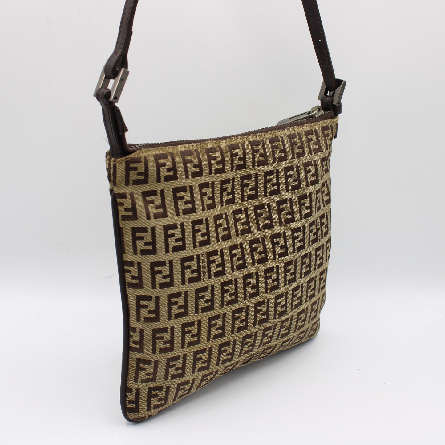 Fendi Brown Zucca Zucchino Canvas Pochette Shoulder Bag