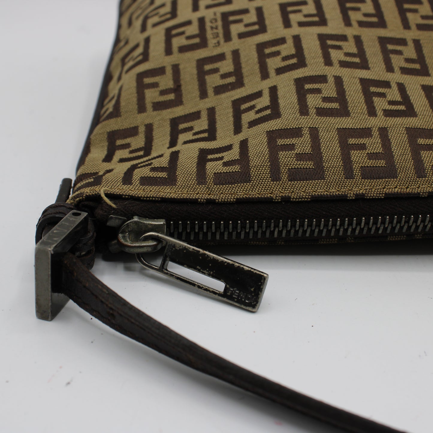 Fendi Brown Zucca Zucchino Canvas Pochette Shoulder Bag