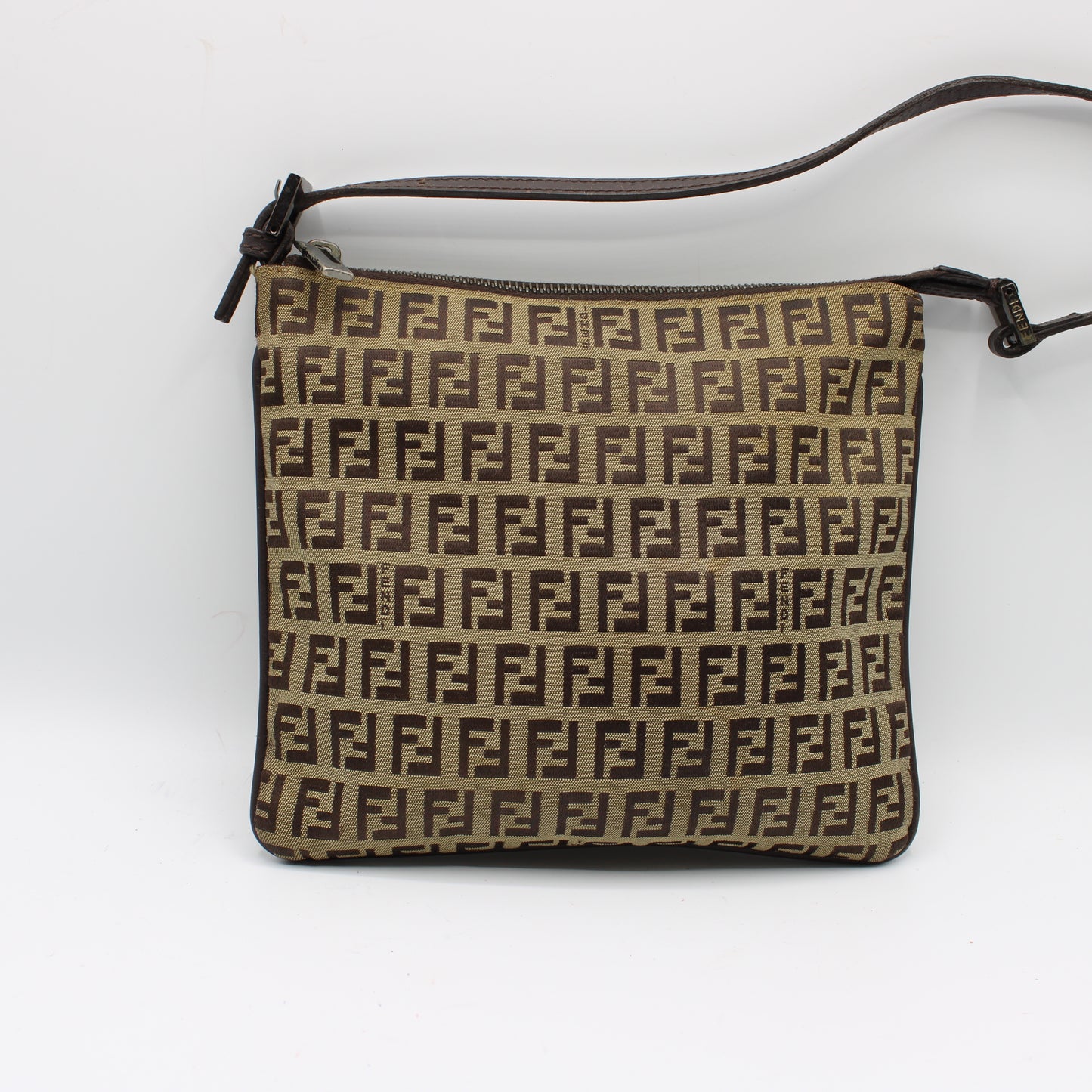 Fendi Brown Zucca Zucchino Canvas Pochette Shoulder Bag