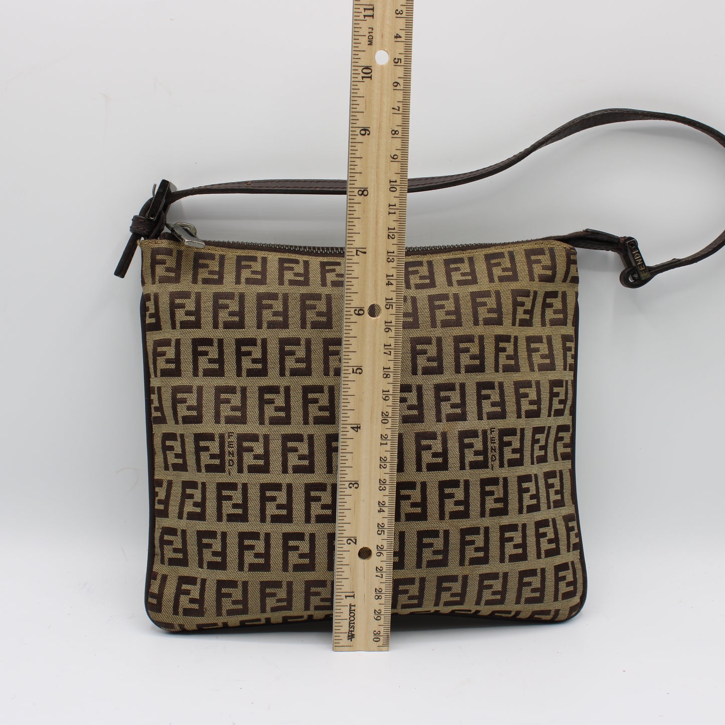 Fendi Brown Zucca Zucchino Canvas Pochette Shoulder Bag