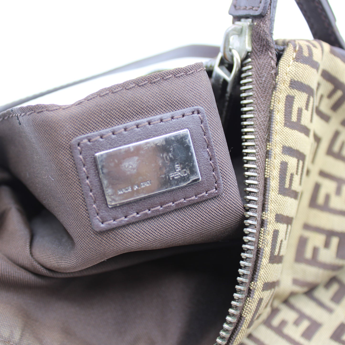 Fendi Brown Zucca Zucchino Canvas Pochette Shoulder Bag