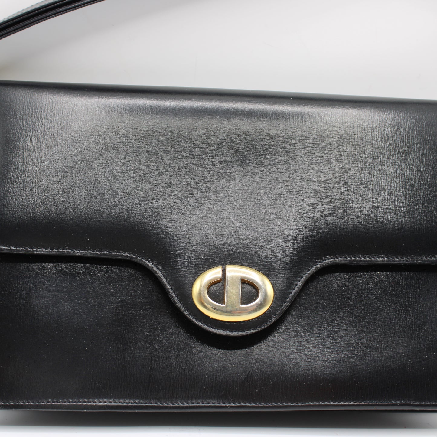 Christian Dior Black Leather Logo Flap Shoulder Bag