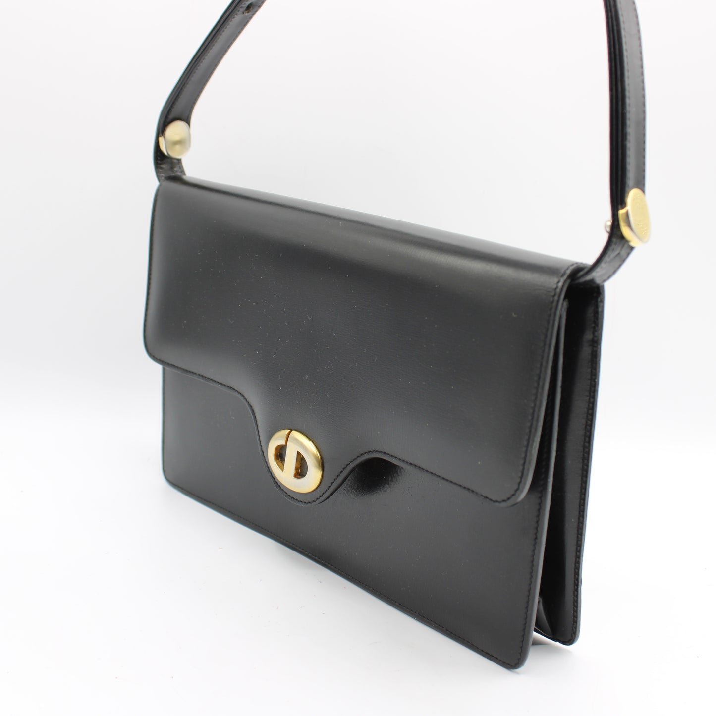 Christian Dior Black Leather Logo Flap Shoulder Bag