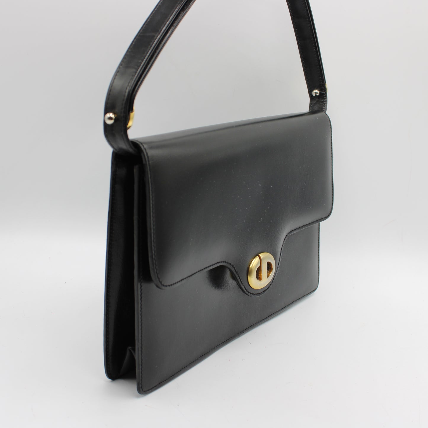 Christian Dior Black Leather Logo Flap Shoulder Bag