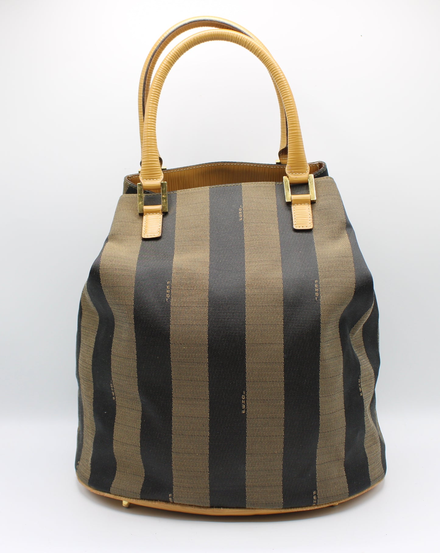 Fendi 2011 Pequin Striped Pattern Bucket Tote Brown #2