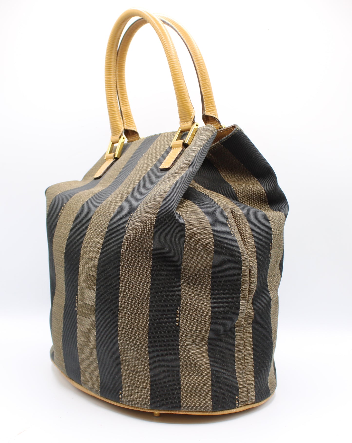 Fendi 2011 Pequin Striped Pattern Bucket Tote Brown #2
