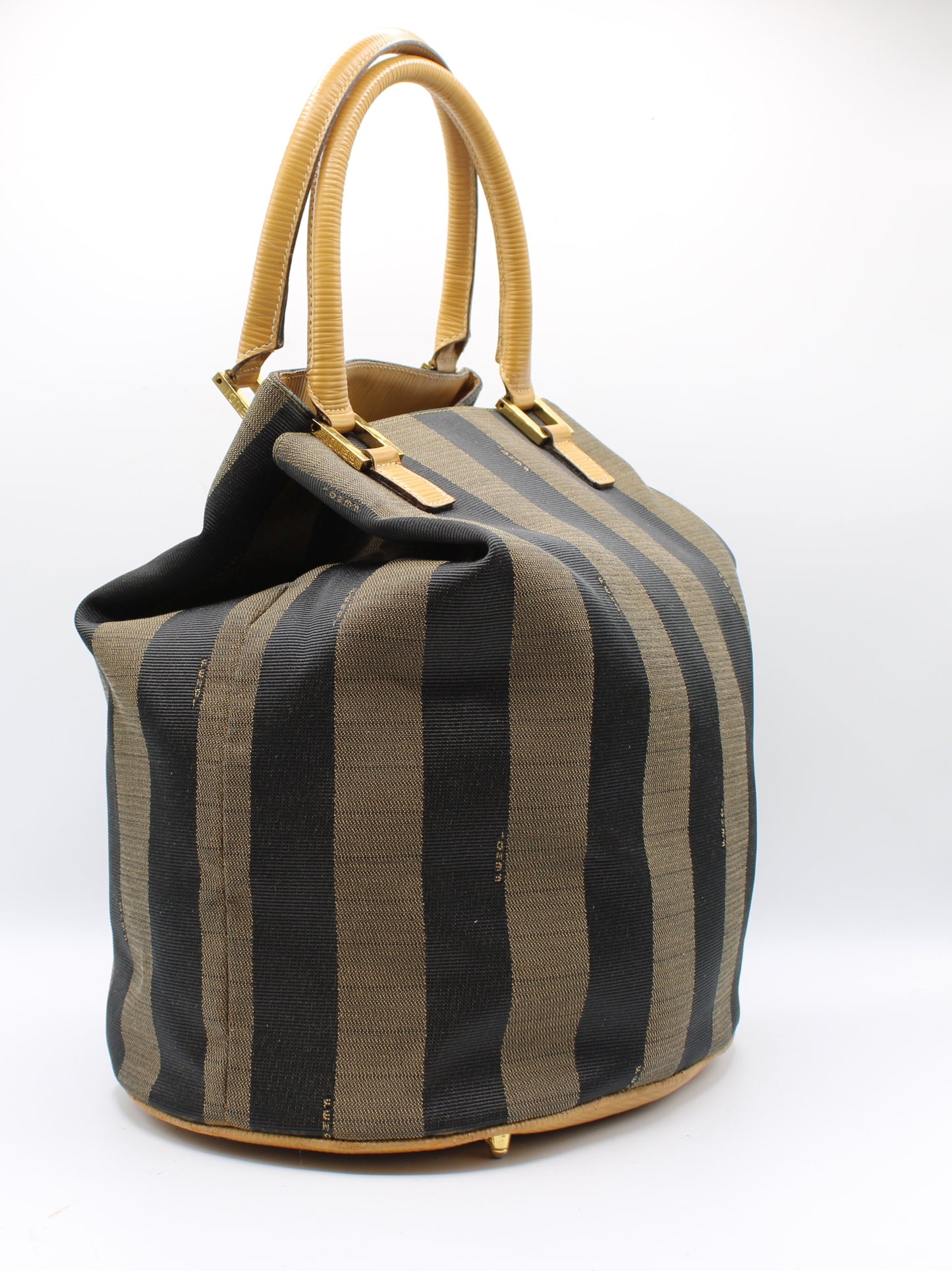 Fendi 2011 Pequin Striped Pattern Bucket Tote Brown #2