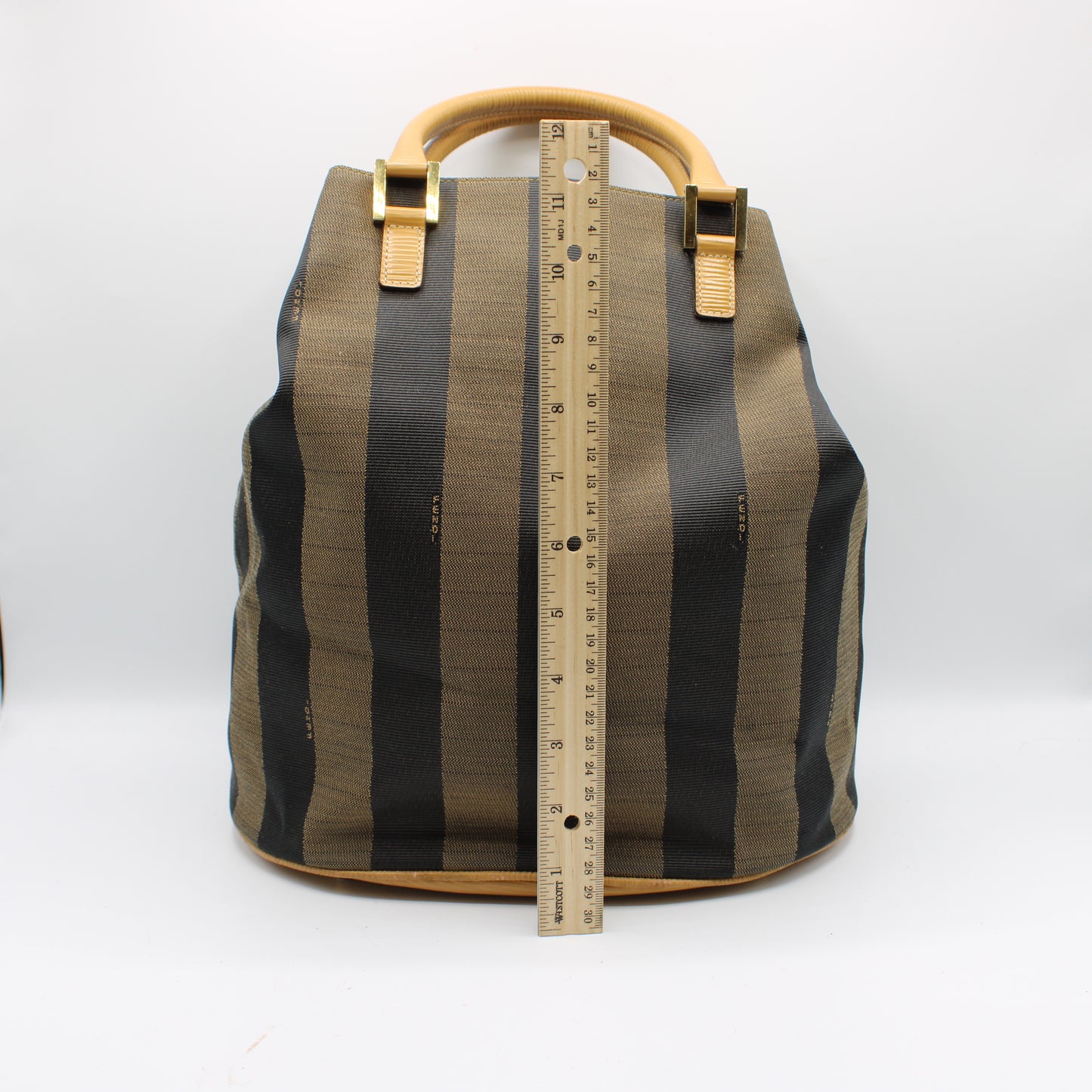 Fendi 2011 Pequin Striped Pattern Bucket Tote Brown #2