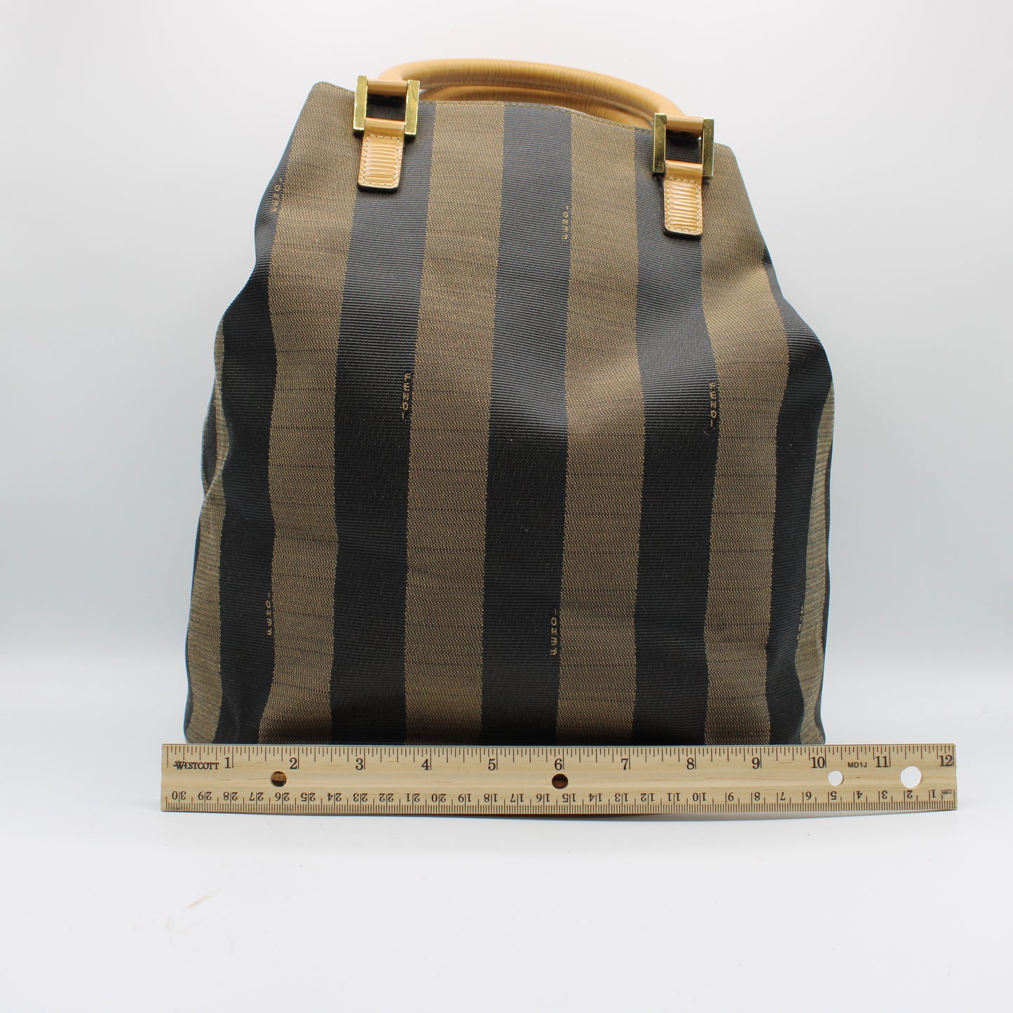 Fendi 2011 Pequin Striped Pattern Bucket Tote Brown #2