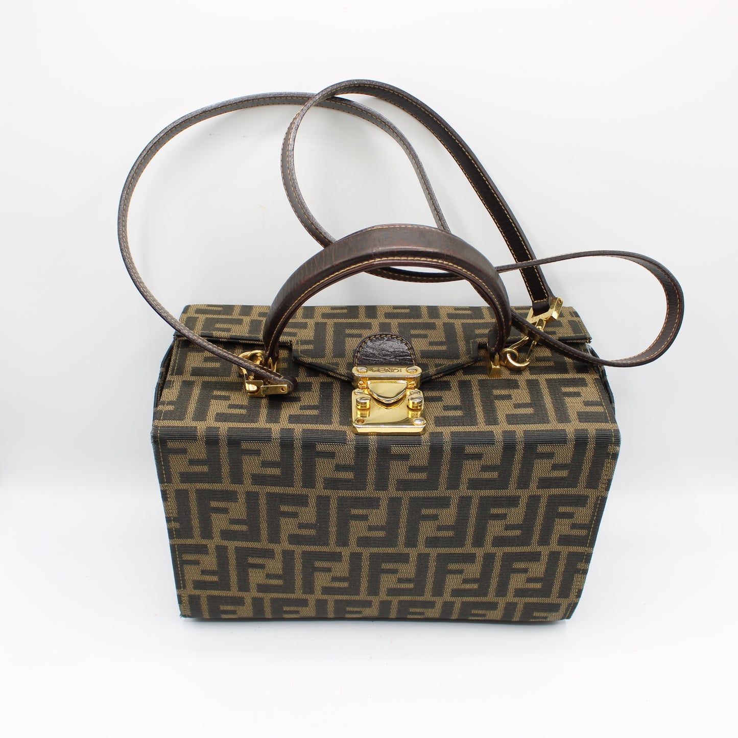 Fendi Brown Zucca Canvas Leather Vanity Crossbody Bag