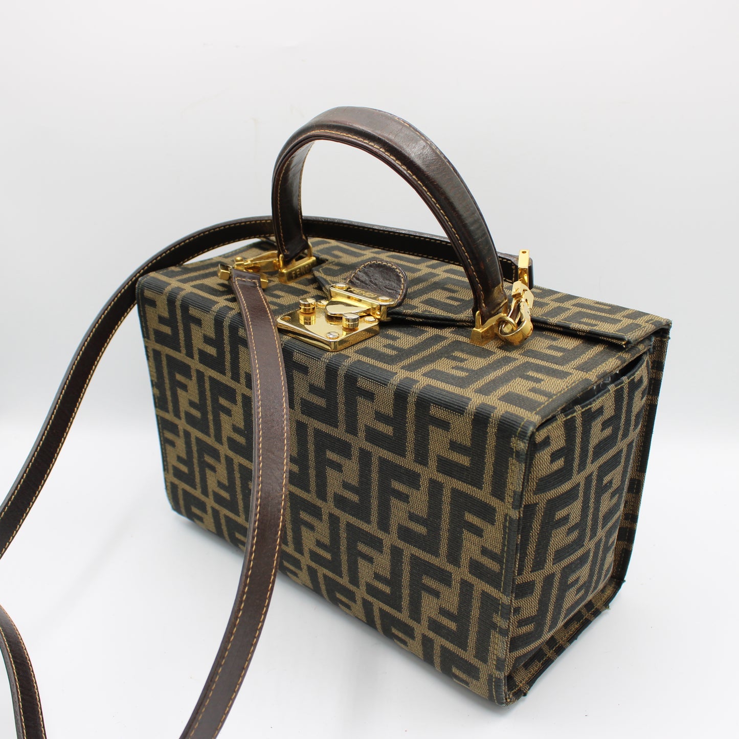 Fendi Brown Zucca Canvas Leather Vanity Crossbody Bag