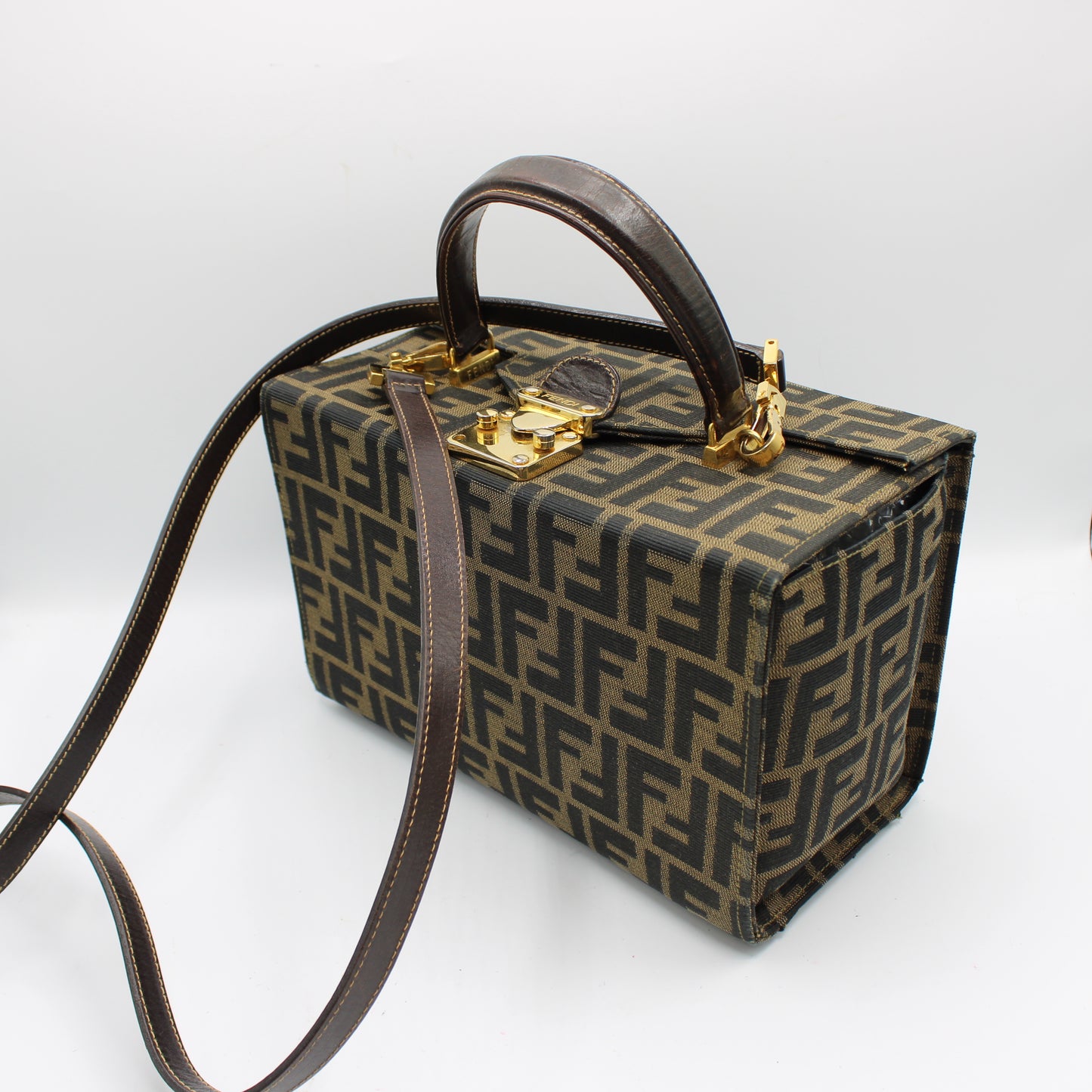 Fendi Brown Zucca Canvas Leather Vanity Crossbody Bag