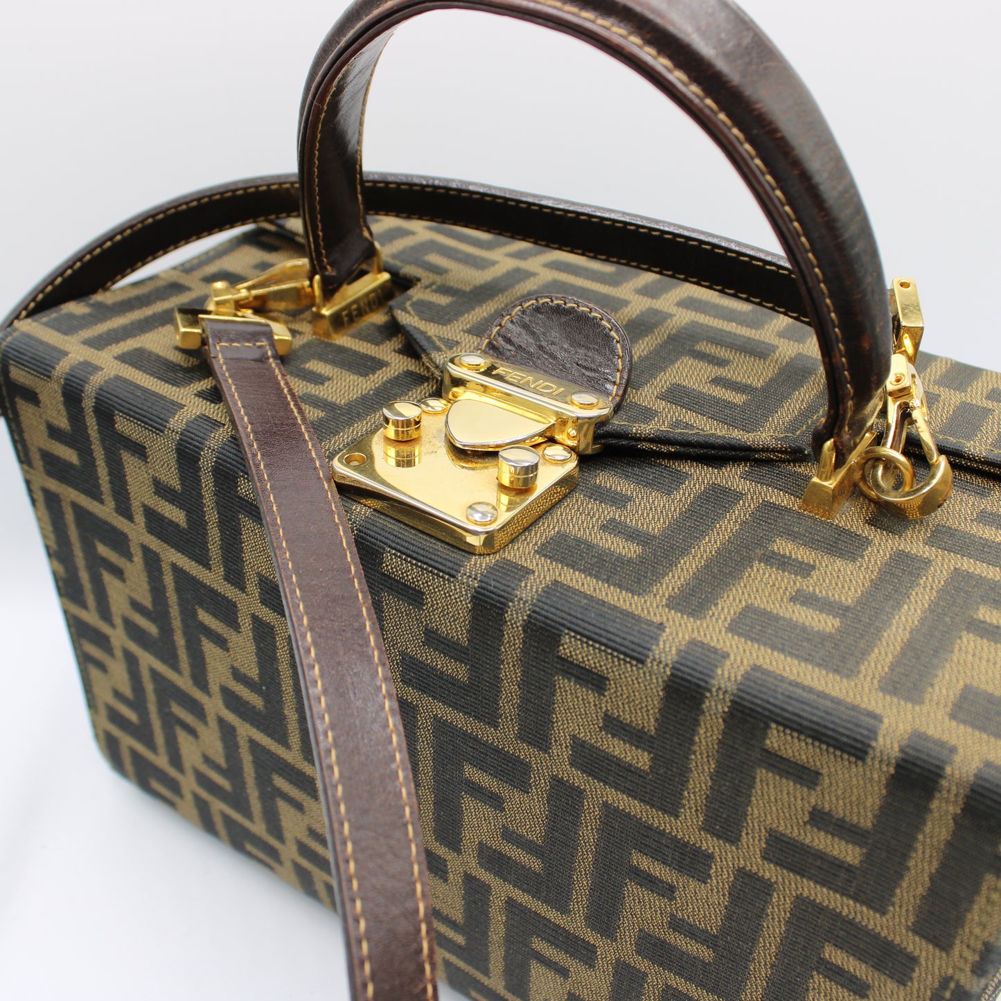 Fendi Brown Zucca Canvas Leather Vanity Crossbody Bag