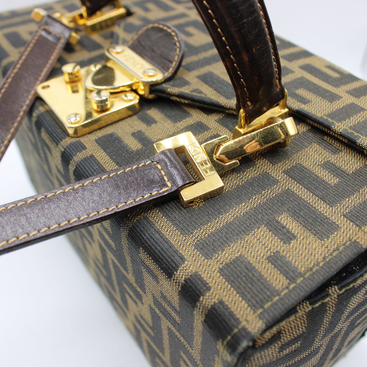 Fendi Brown Zucca Canvas Leather Vanity Crossbody Bag