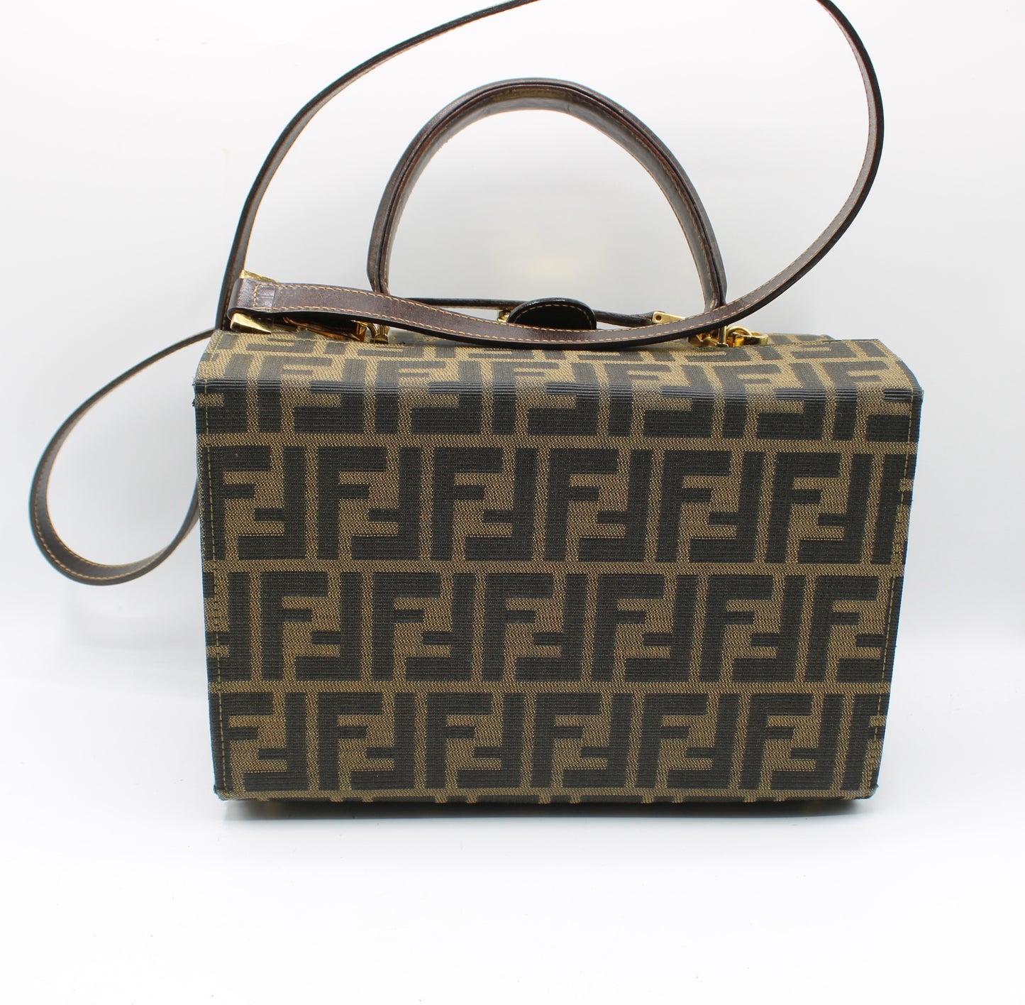 Fendi Brown Zucca Canvas Leather Vanity Crossbody Bag