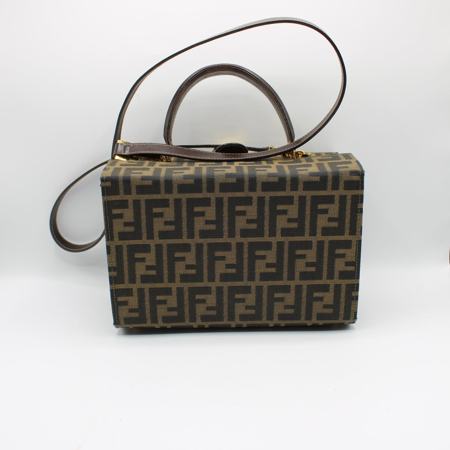 Fendi Brown Zucca Canvas Leather Vanity Crossbody Bag