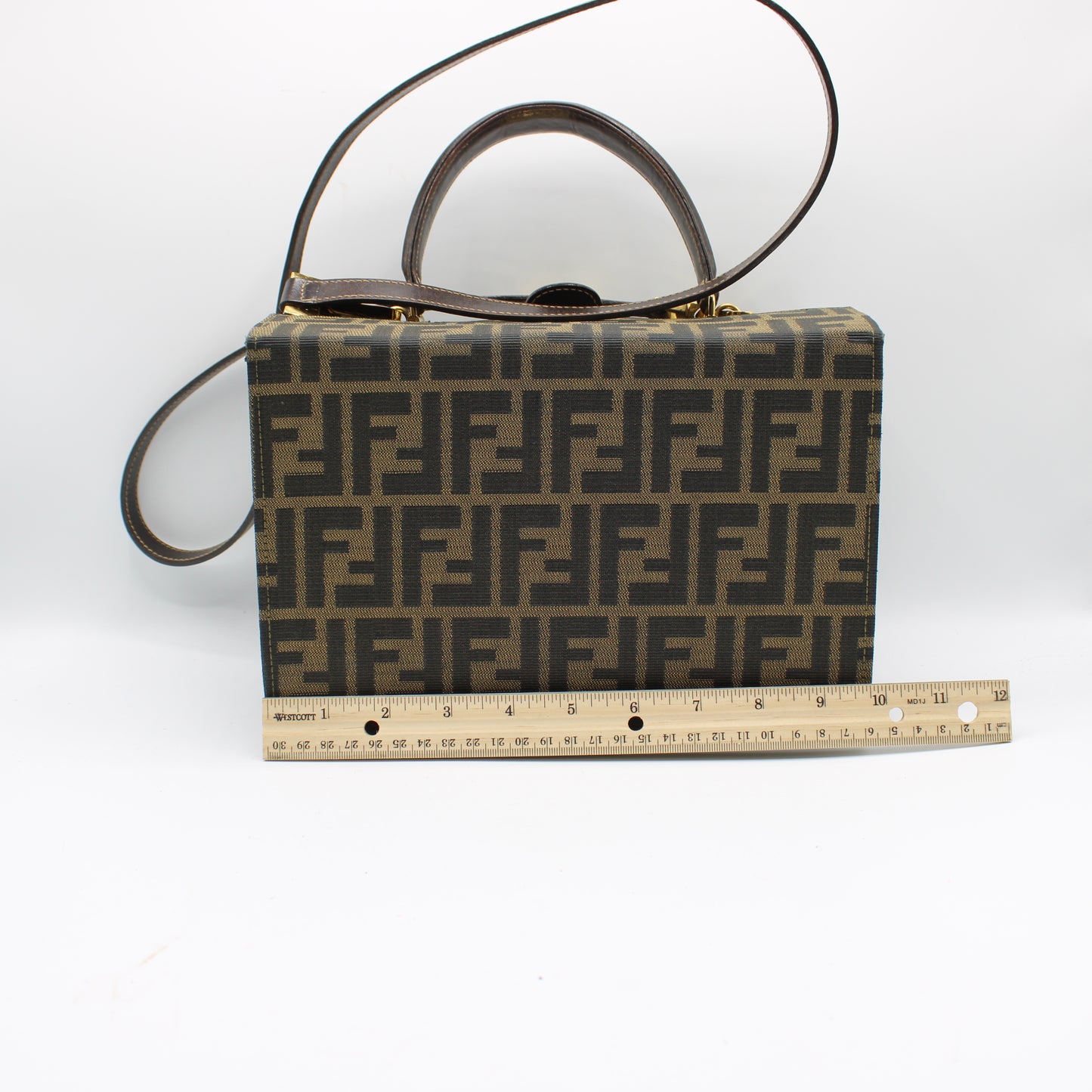 Fendi Brown Zucca Canvas Leather Vanity Crossbody Bag