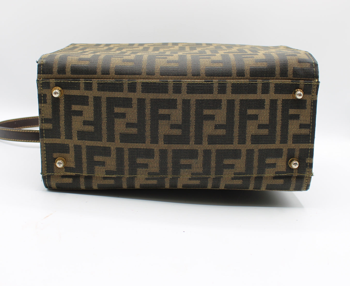 Fendi Brown Zucca Canvas Leather Vanity Crossbody Bag