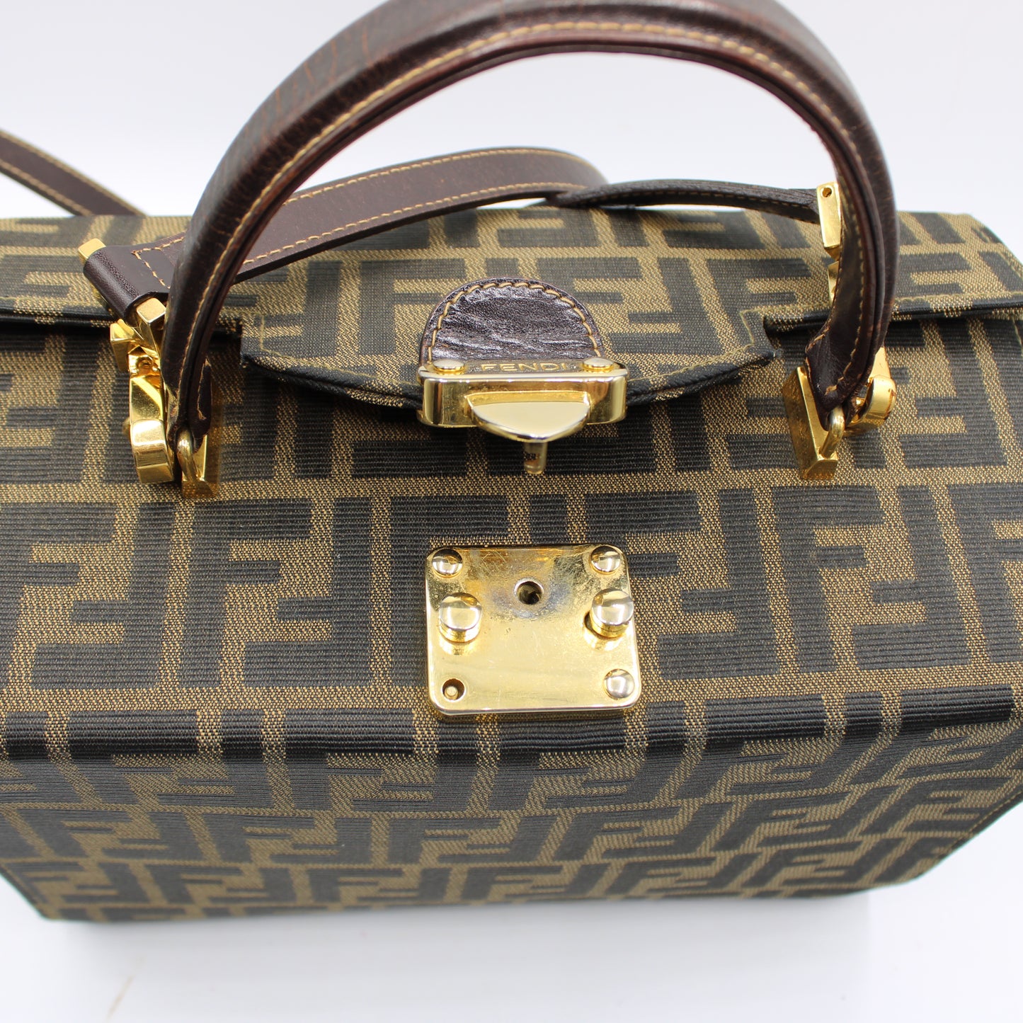 Fendi Brown Zucca Canvas Leather Vanity Crossbody Bag