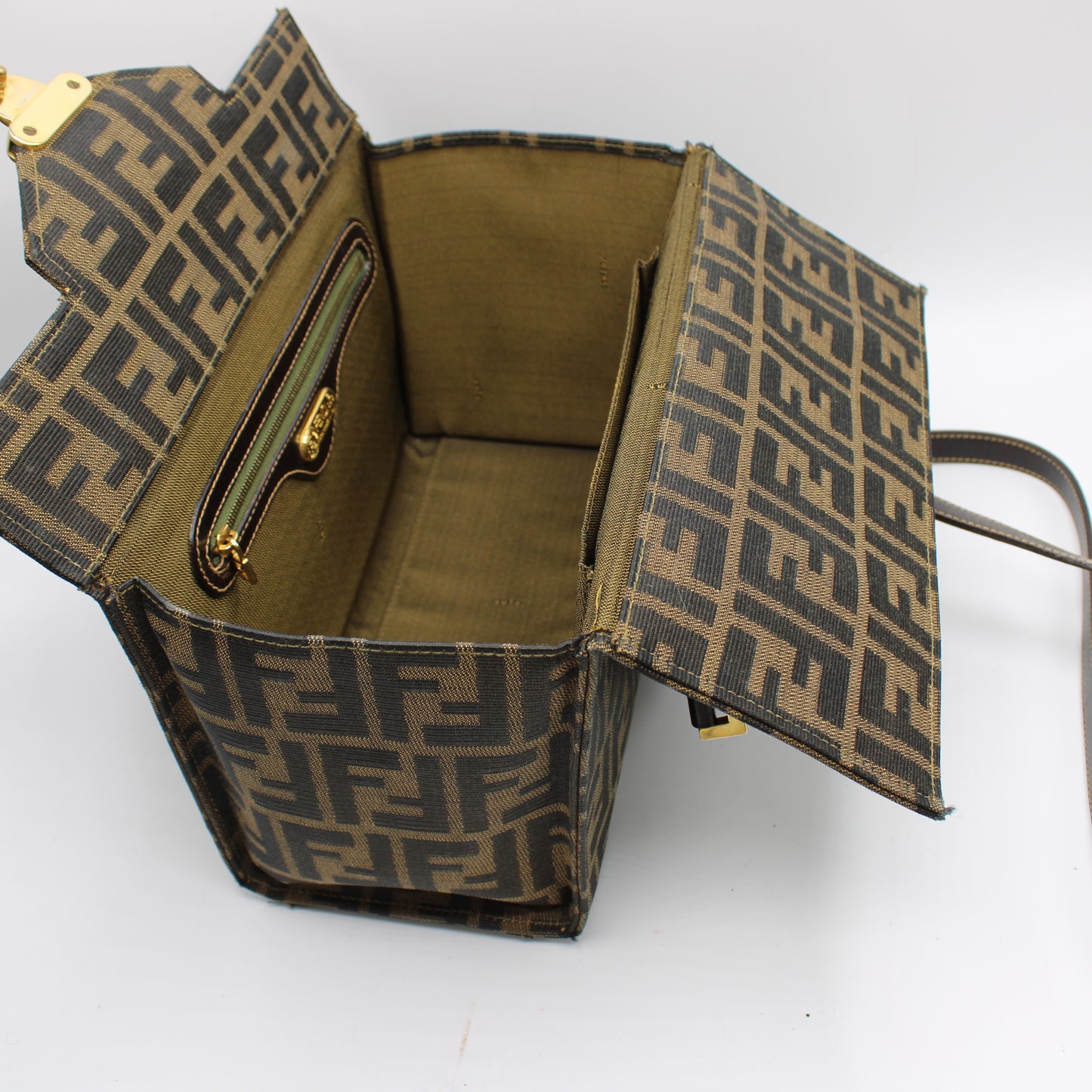 Fendi Brown Zucca Canvas Leather Vanity Crossbody Bag