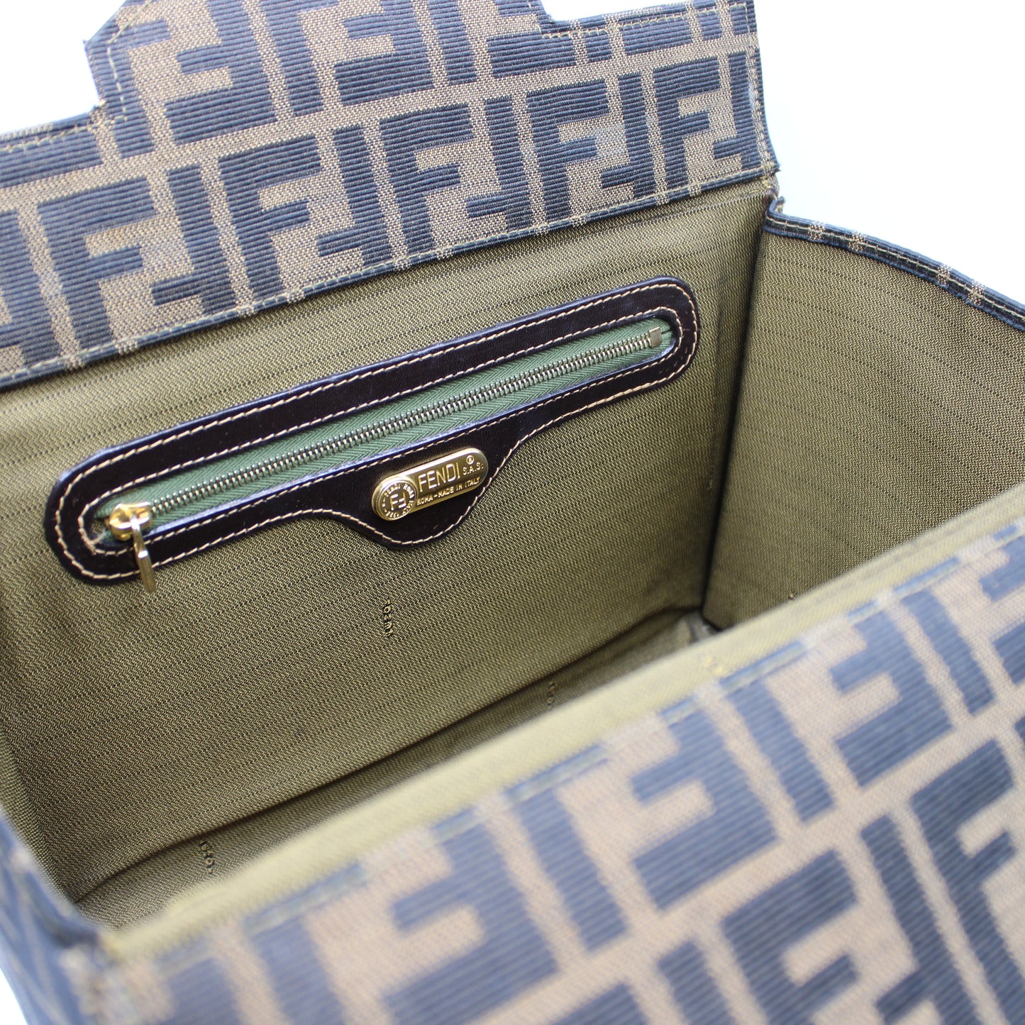 Fendi Brown Zucca Canvas Leather Vanity Crossbody Bag