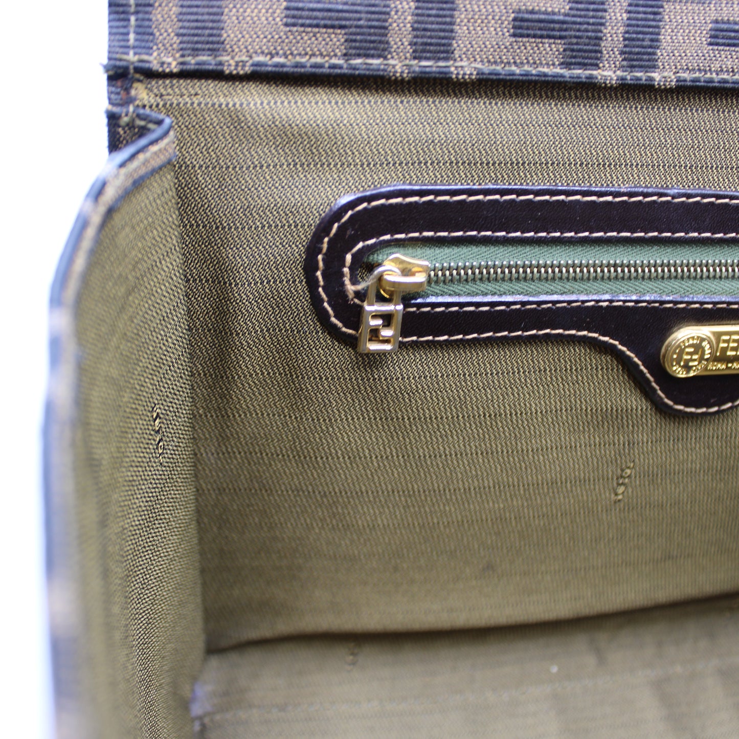 Fendi Brown Zucca Canvas Leather Vanity Crossbody Bag