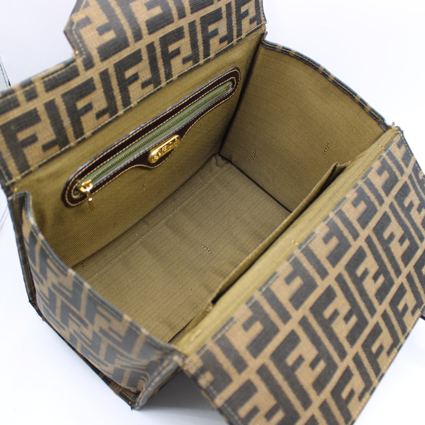 Fendi Brown Zucca Canvas Leather Vanity Crossbody Bag