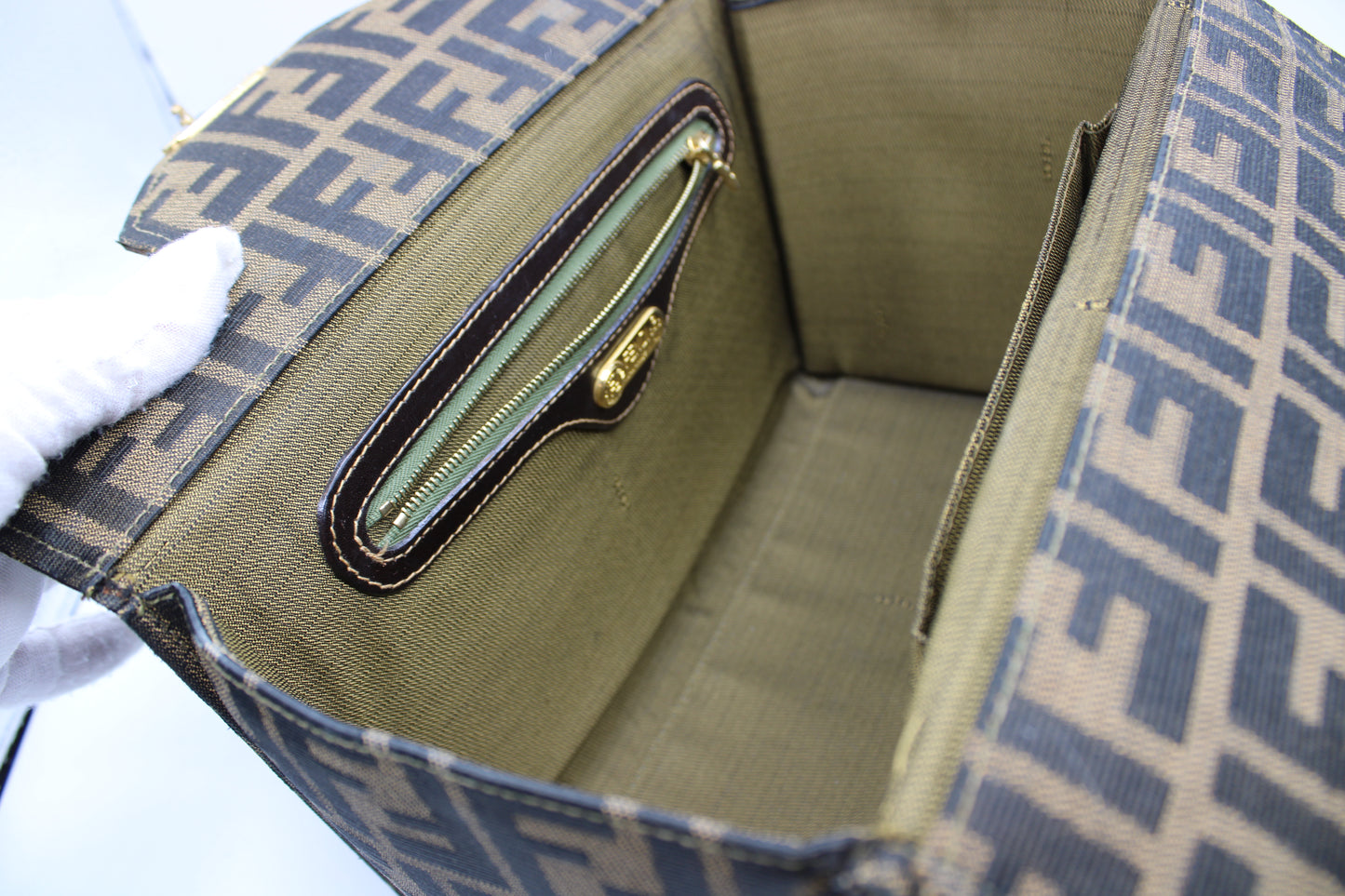 Fendi Brown Zucca Canvas Leather Vanity Crossbody Bag