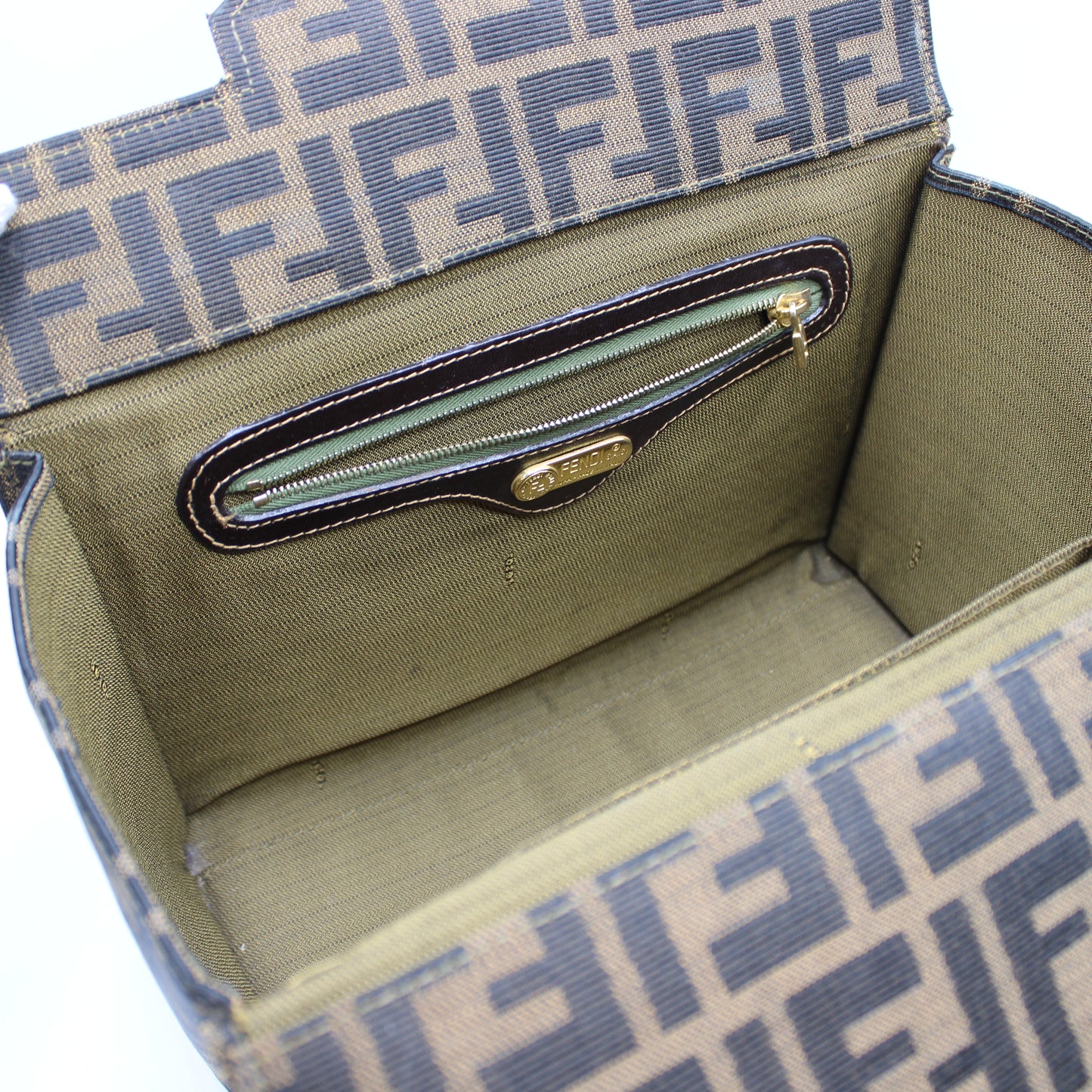 Fendi Brown Zucca Canvas Leather Vanity Crossbody Bag