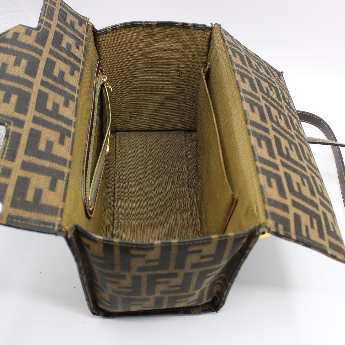 Fendi Brown Zucca Canvas Leather Vanity Crossbody Bag