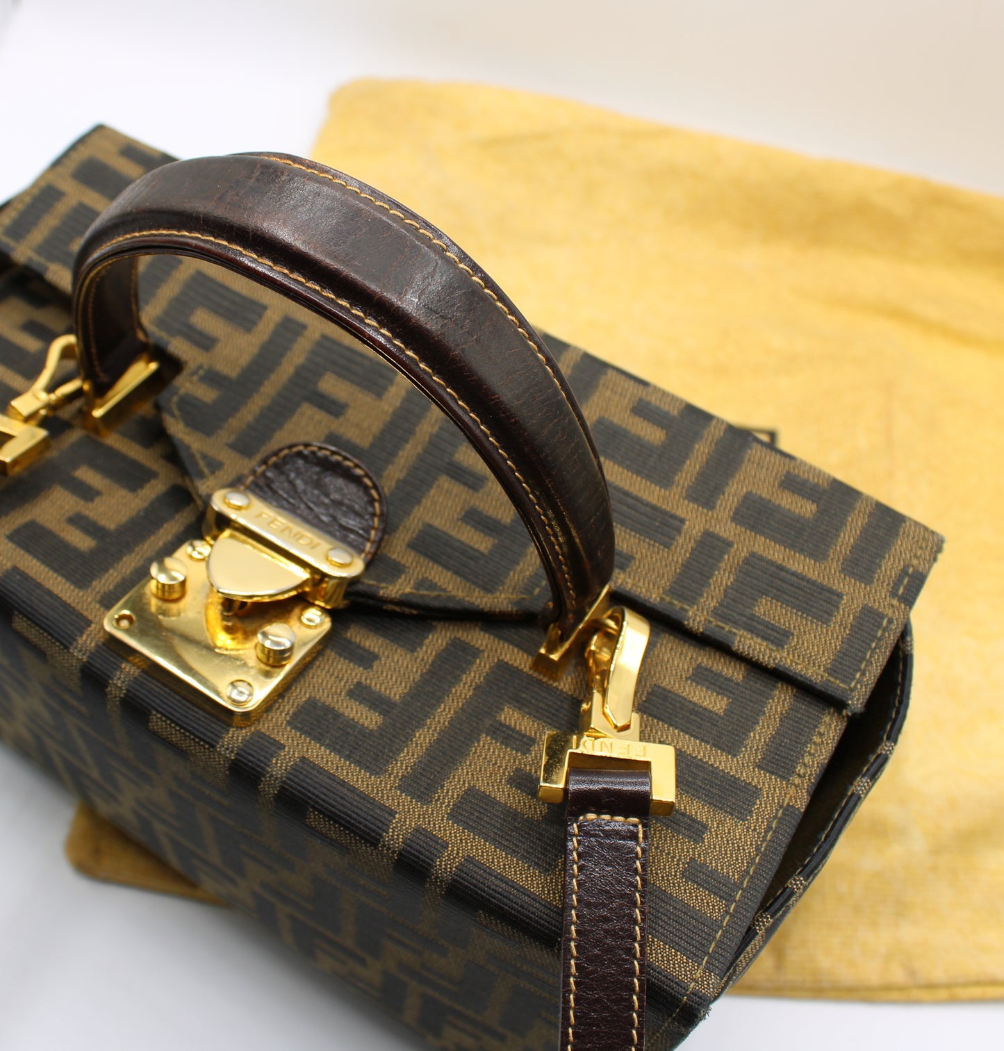 Fendi Brown Zucca Canvas Leather Vanity Crossbody Bag