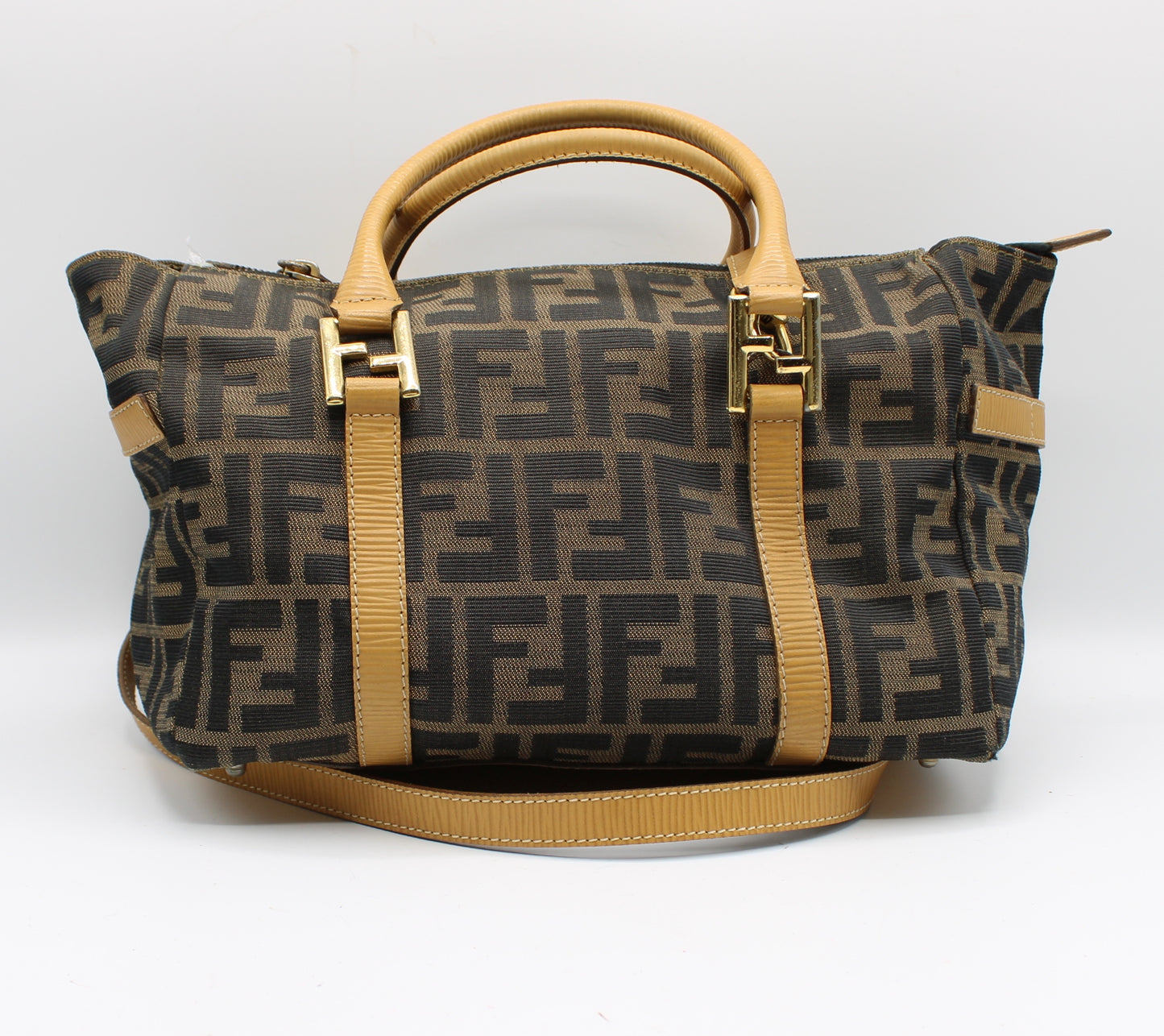 Fendi Zucca Brown Canvas Leather Boston Crossbody Bag