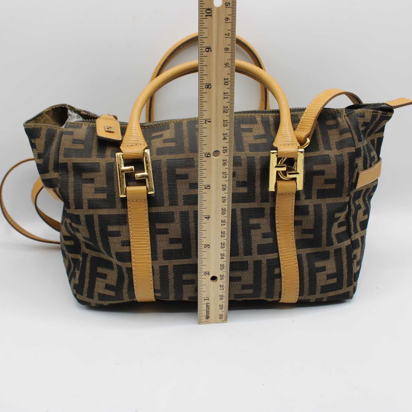 Fendi Zucca Brown Canvas Leather Boston Crossbody Bag
