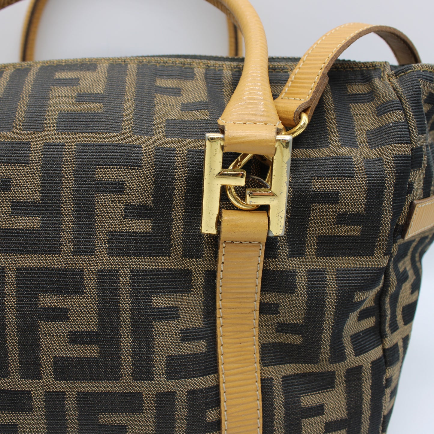 Fendi Zucca Brown Canvas Leather Boston Crossbody Bag