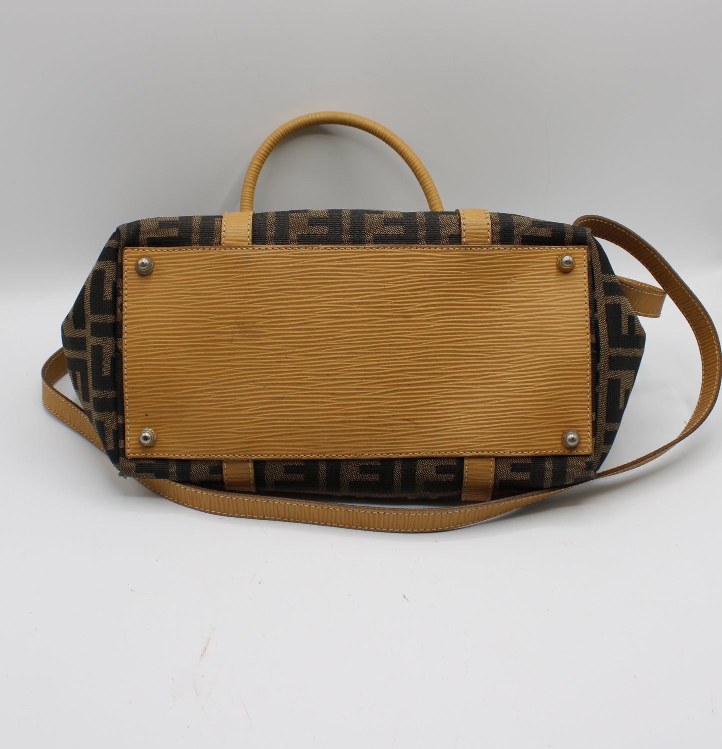 Fendi Zucca Brown Canvas Leather Boston Crossbody Bag